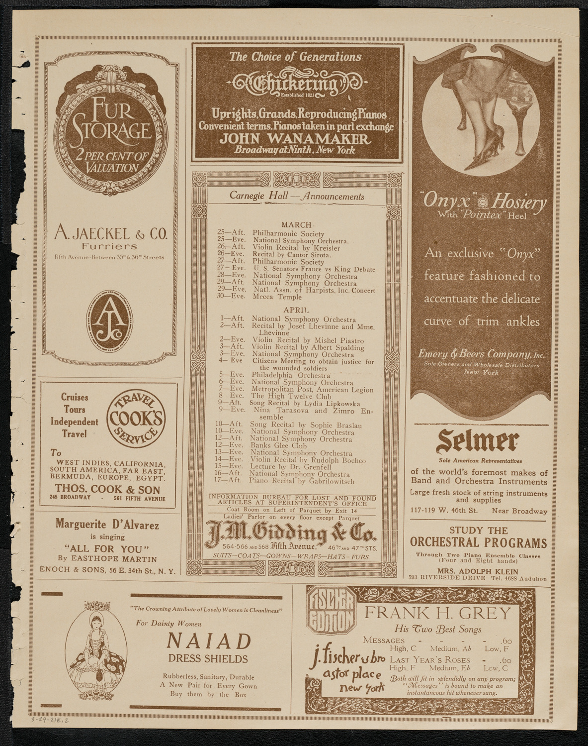New York Philharmonic, March 24, 1921, program page 3
