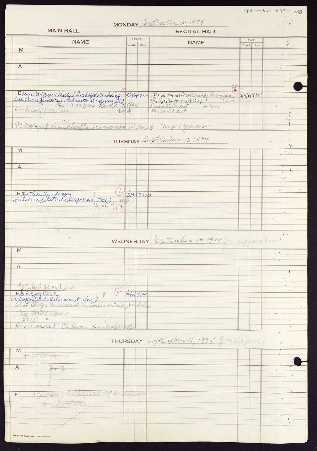 Carnegie Hall Booking Ledger, volume 40, page 8