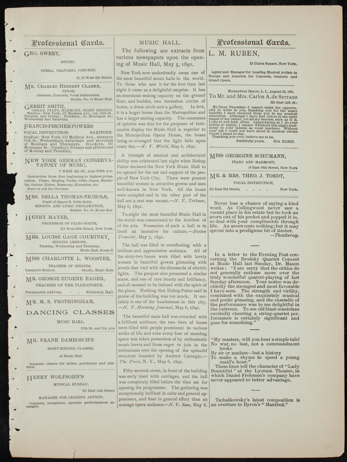 Beethoven String Quartet, January 14, 1892, program page 11