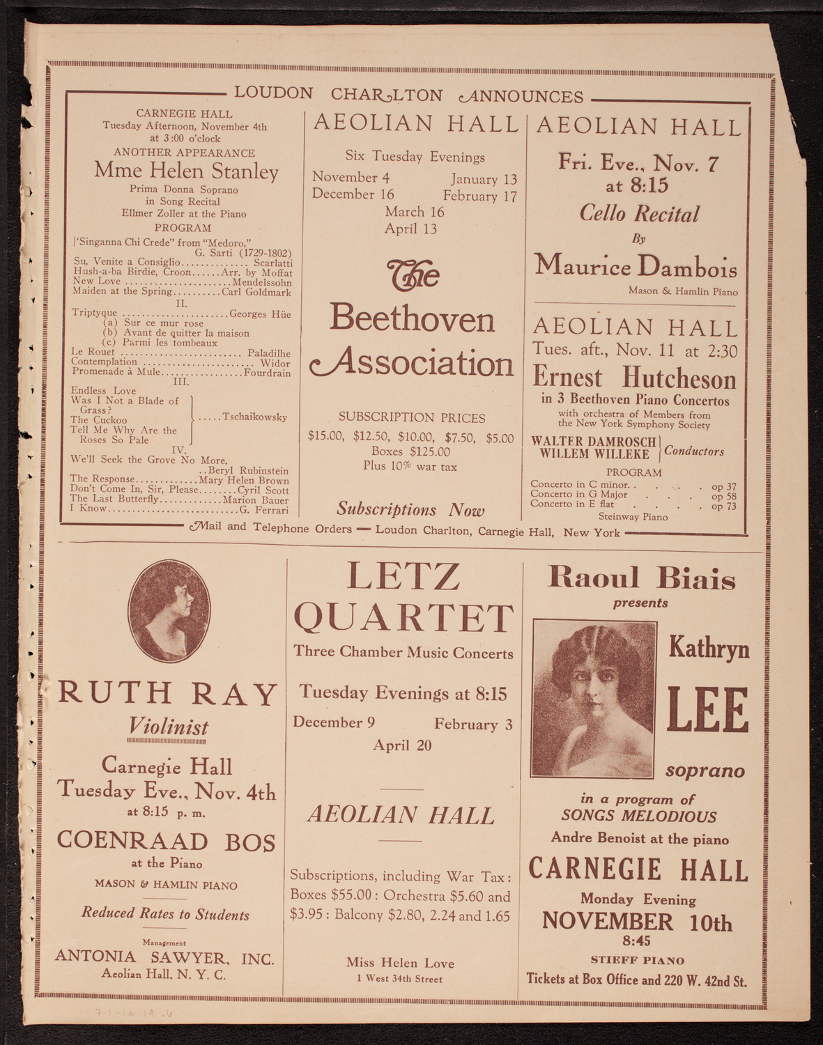 Marguerite D'Alvarez, Contralto, November 1, 1919, program page 11