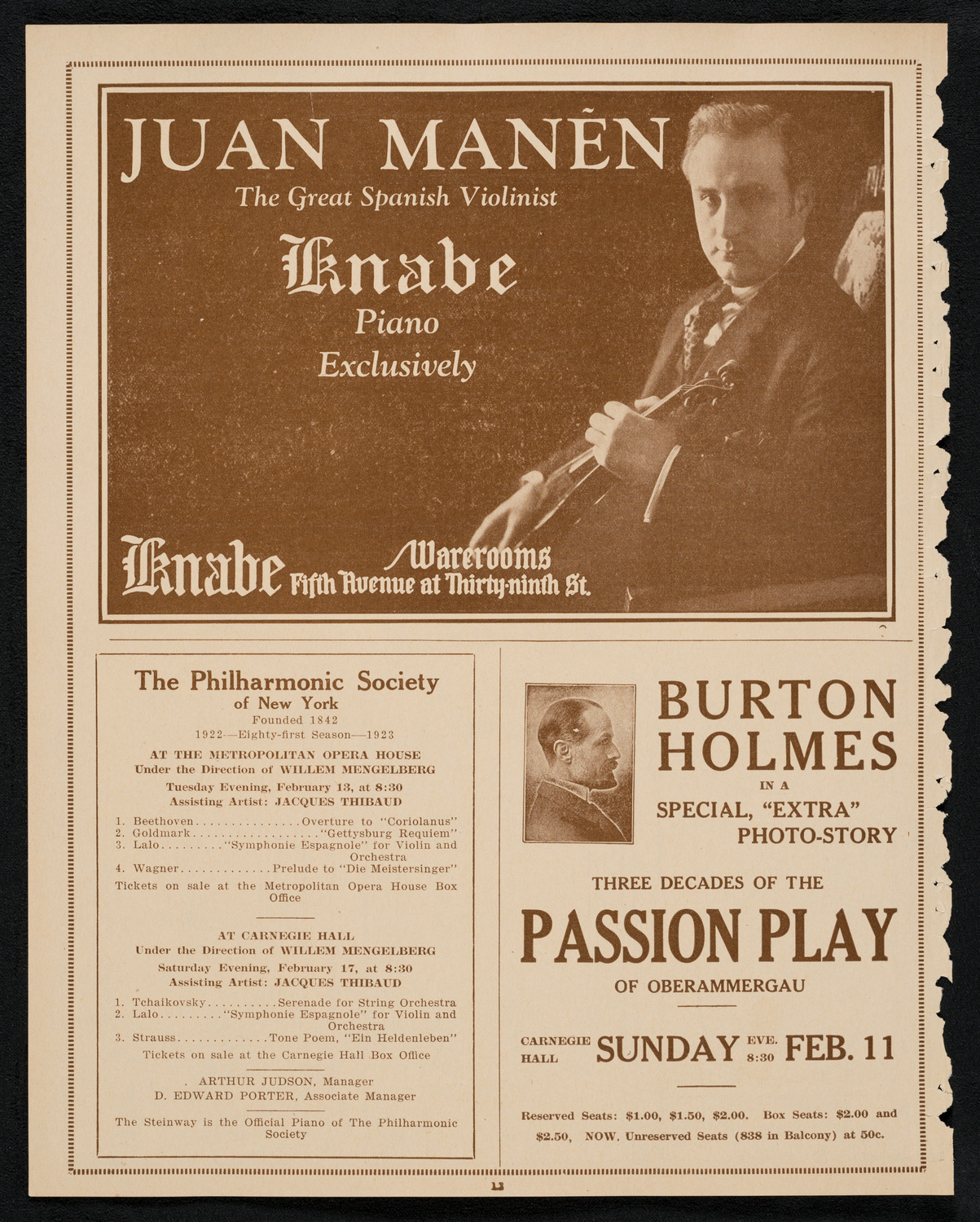 New York Philharmonic, February 11, 1923, program page 12