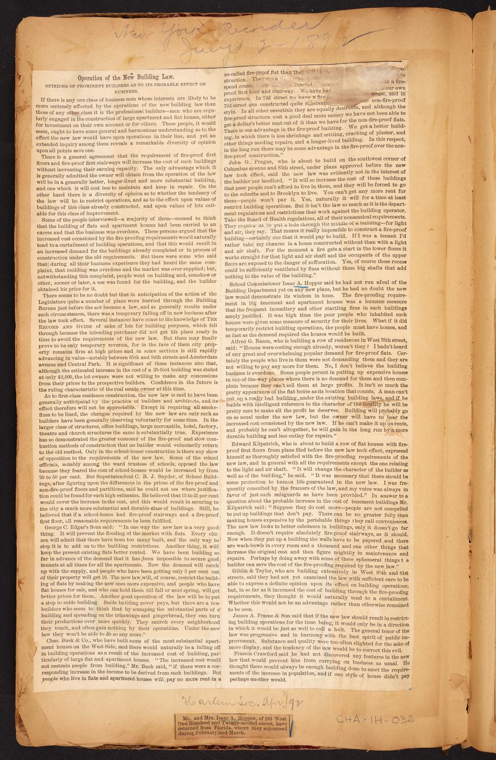 Isaac Hopper Scrapbook, page 32: 1892