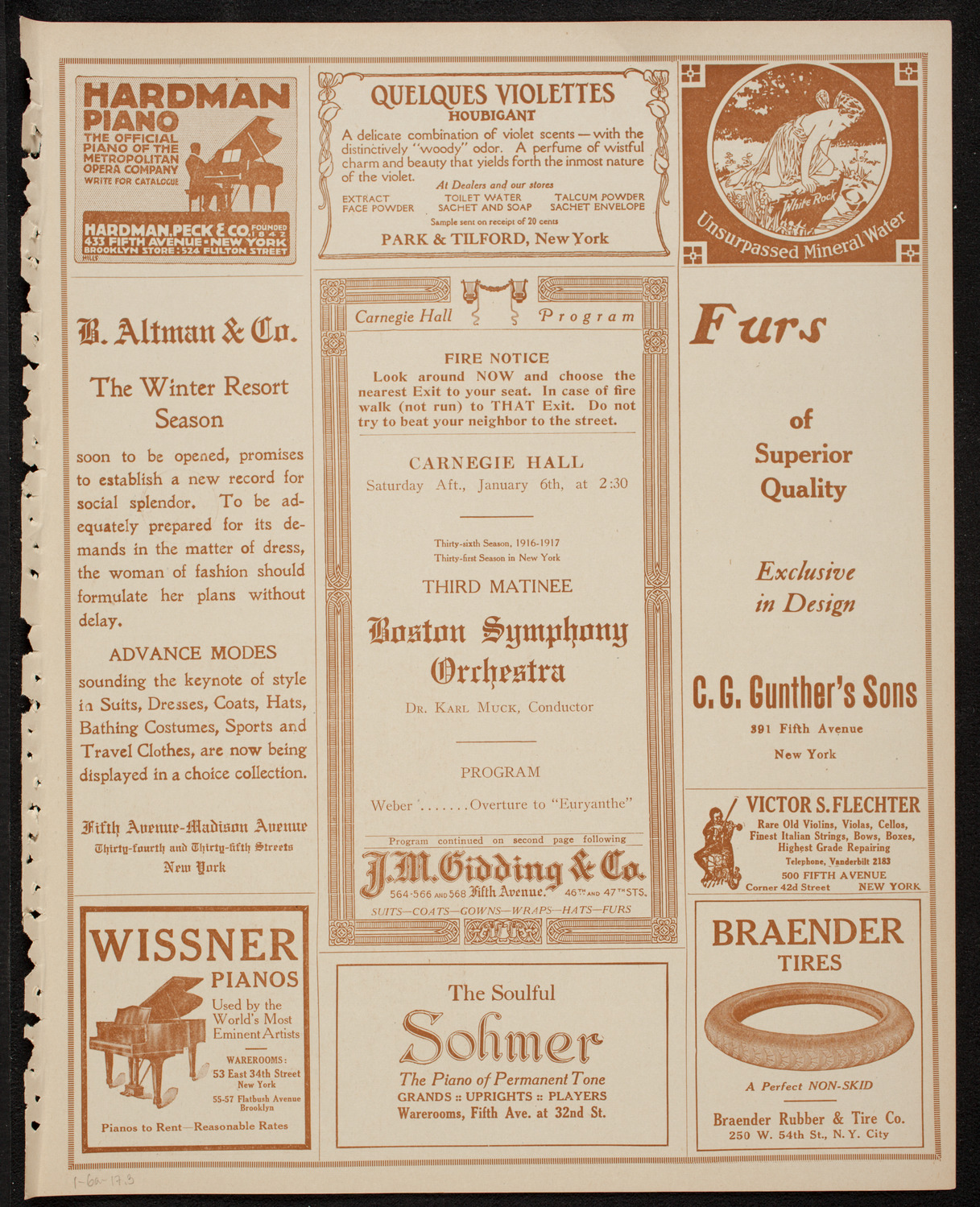 Boston Symphony Orchestra, January 6, 1917, program page 5