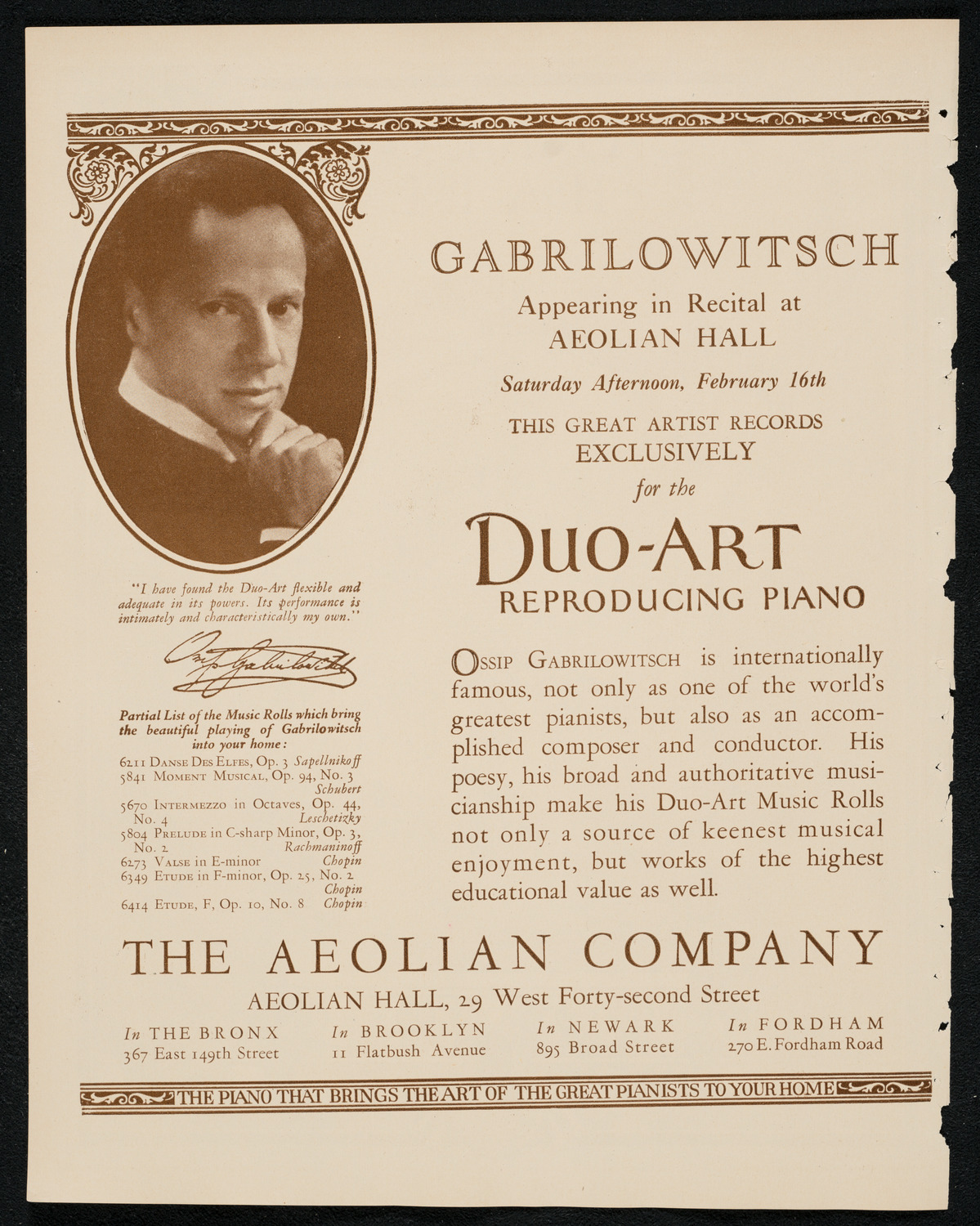 Lecture-Concert by Dr. G. Arthur Gayer, Mme. Wolf Rashkis, Alfredo Oswald, and Sepp Morscher, February 9, 1924, program page 2