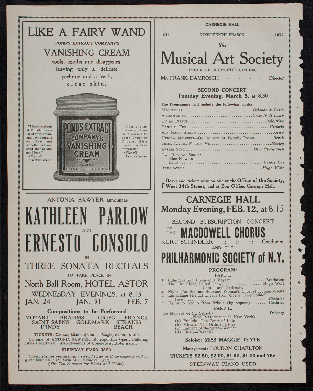 New York Philharmonic, January 19, 1912, program page 8