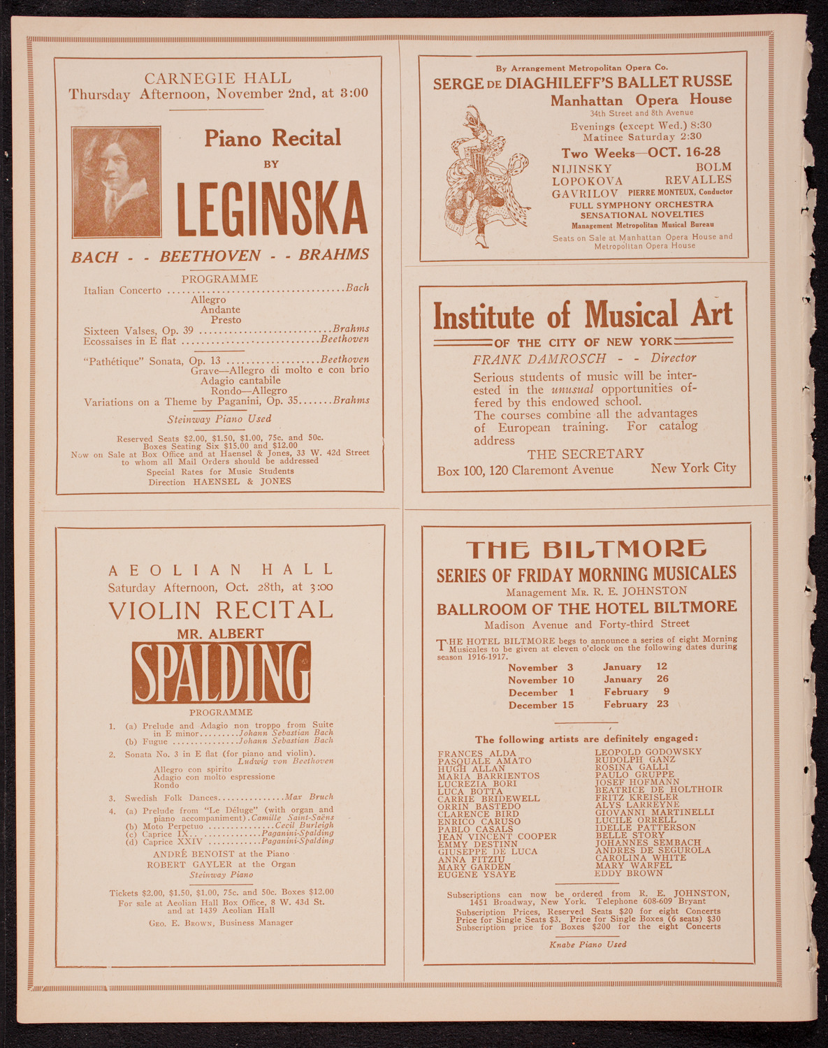 New York Philharmonic, October 26, 1916, program page 2