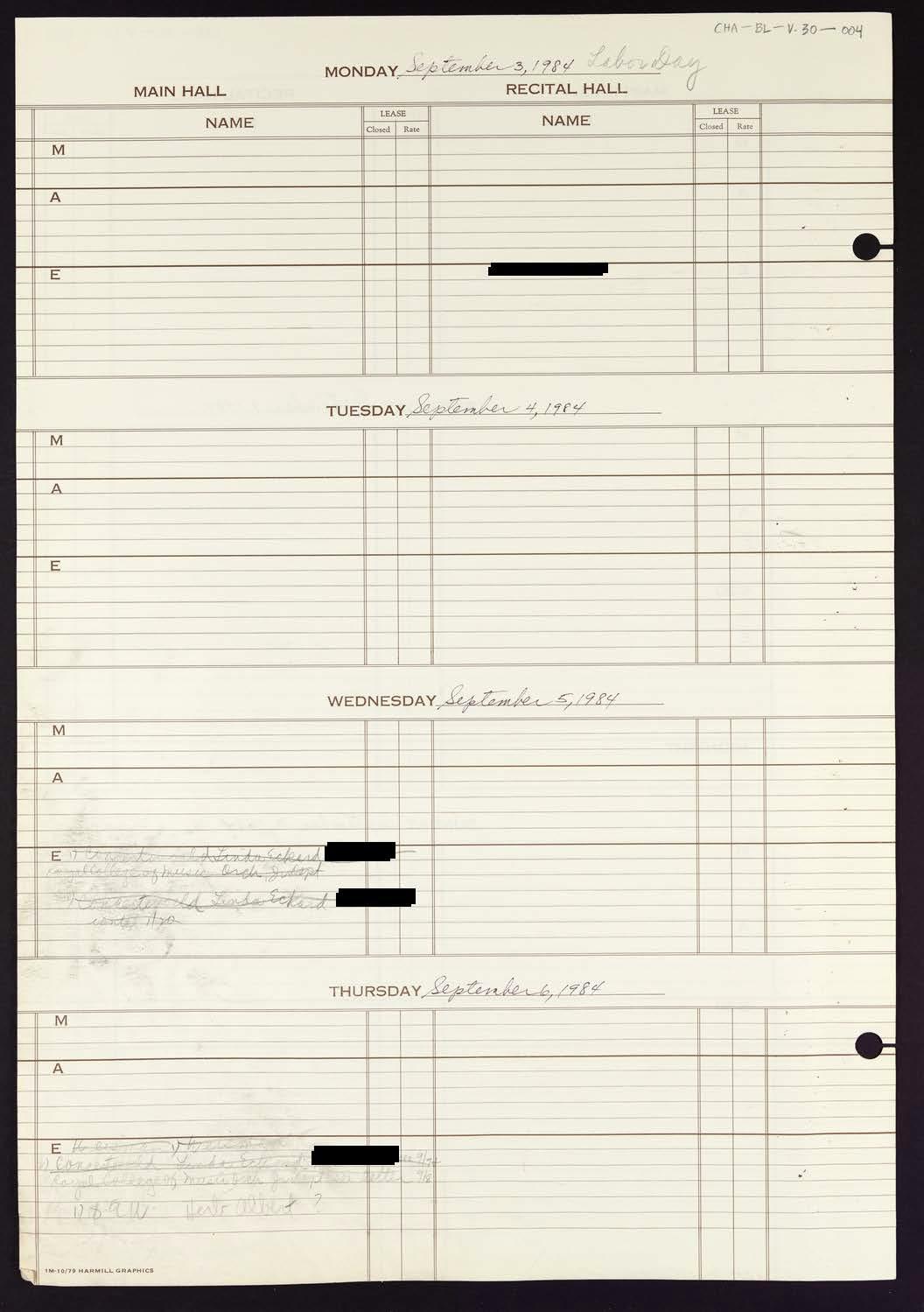 Carnegie Hall Booking Ledger, volume 30, page 4