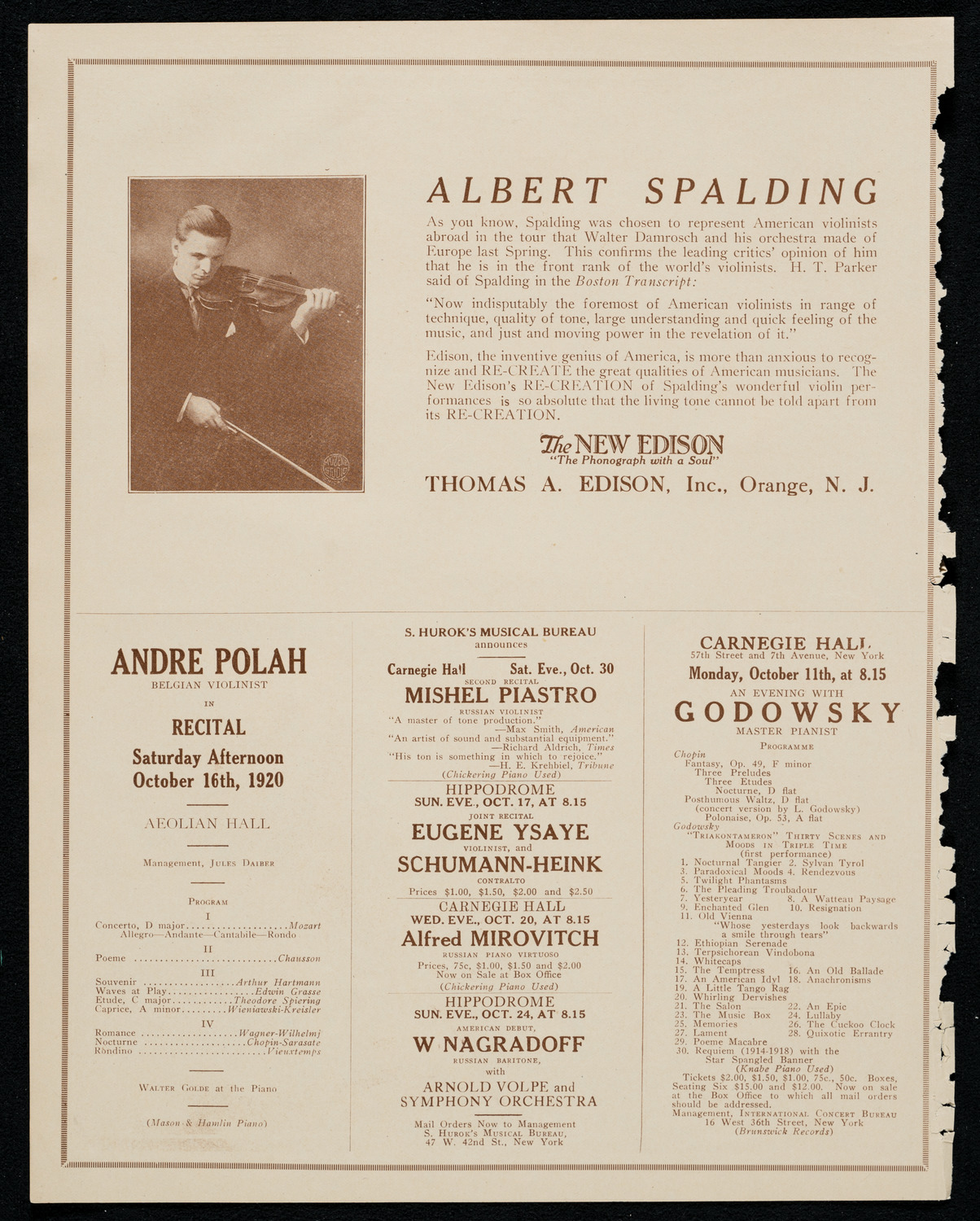 National Symphony Orchestra, October 10, 1920, program page 2