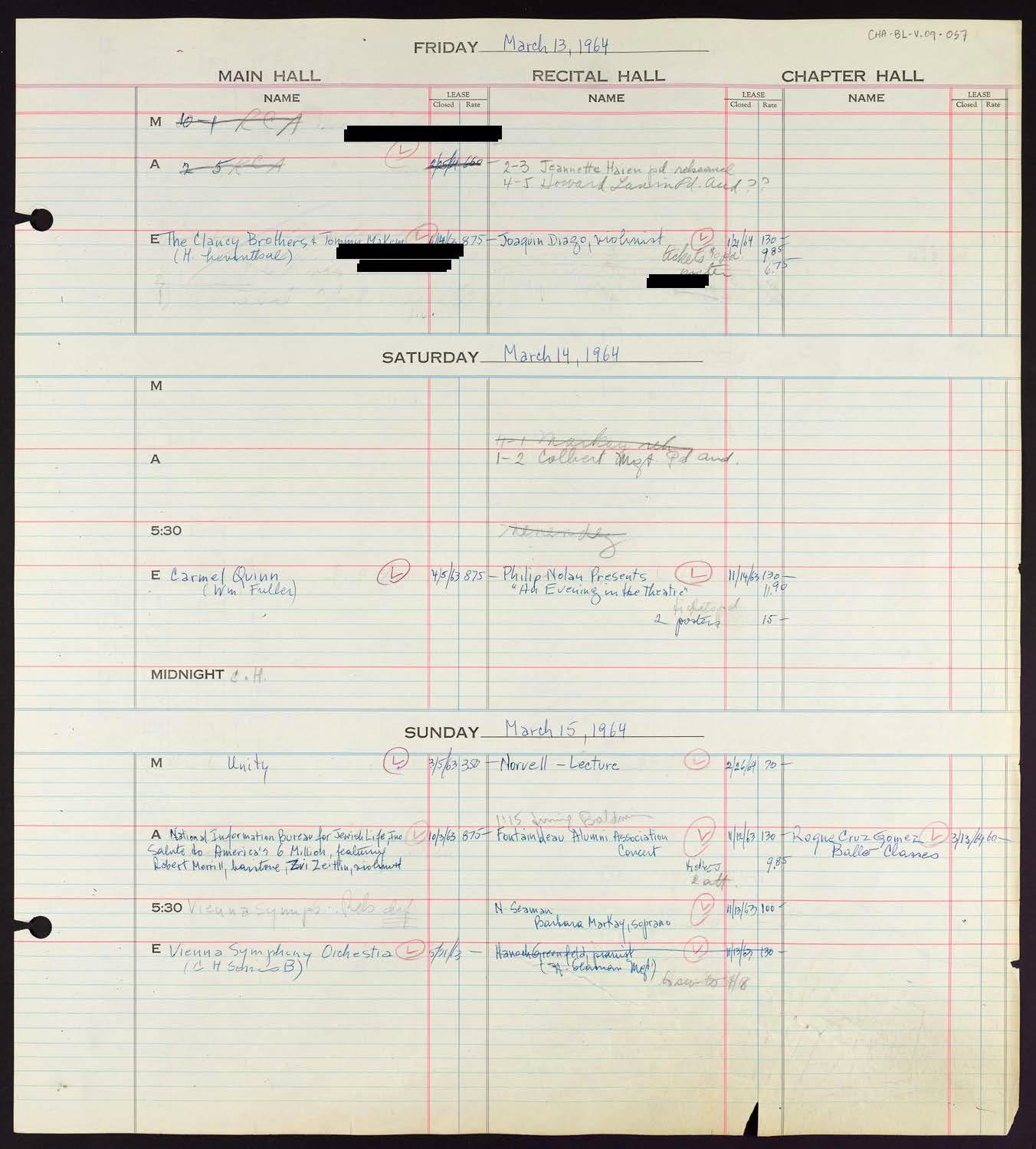 Carnegie Hall Booking Ledger, volume 9, page 57