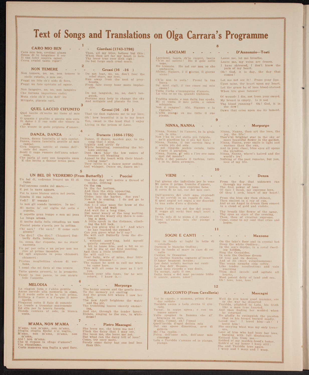 Olga Carrara, Soprano, April 4, 1916, program page 10