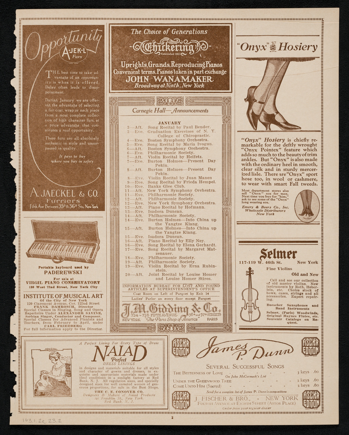 Philadelphia Orchestra, January 2, 1923, program page 3