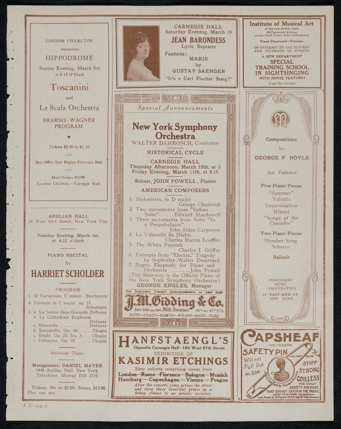 National Symphony Orchestra, February 21, 1921, program page 9