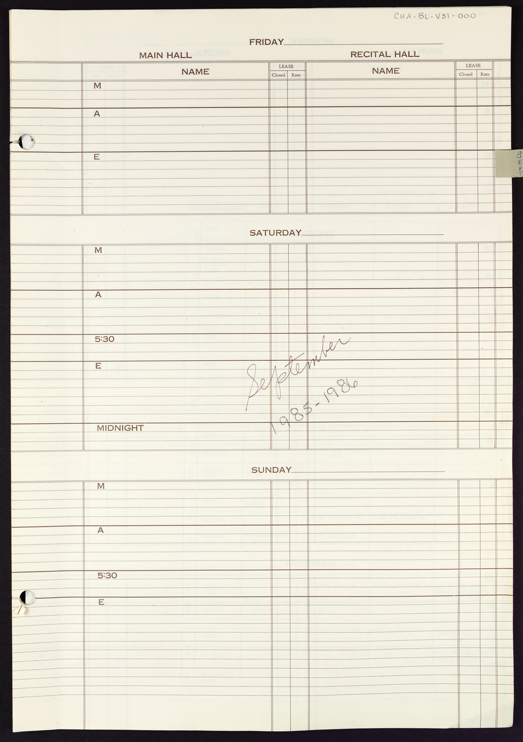 Carnegie Hall Booking Ledger, volume 31, blank page