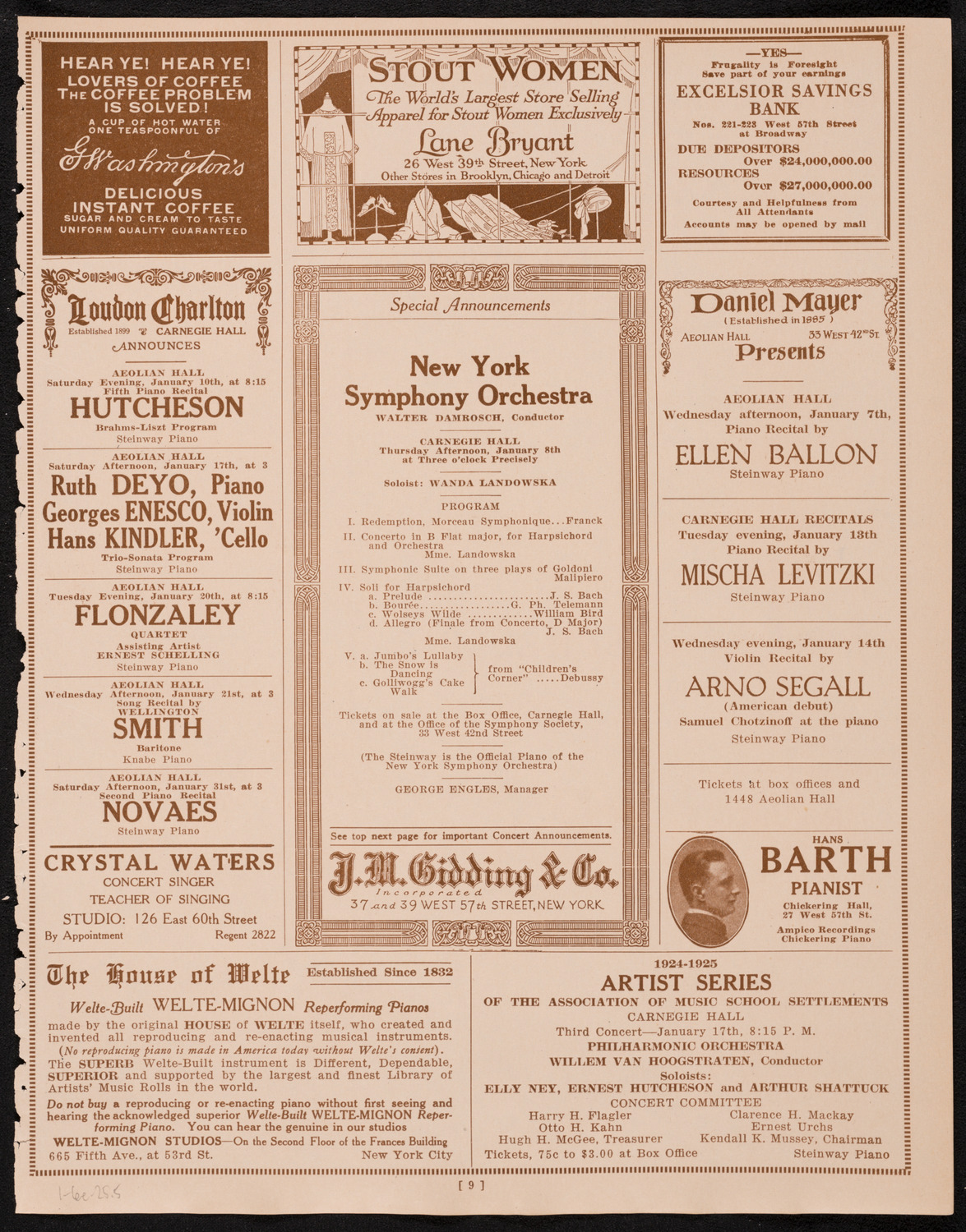 Philadelphia Orchestra, January 6, 1925, program page 9