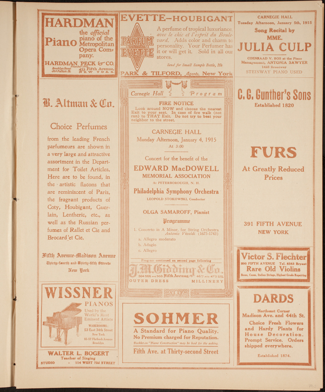 Philadelphia Orchestra, January 4, 1915, program page 5