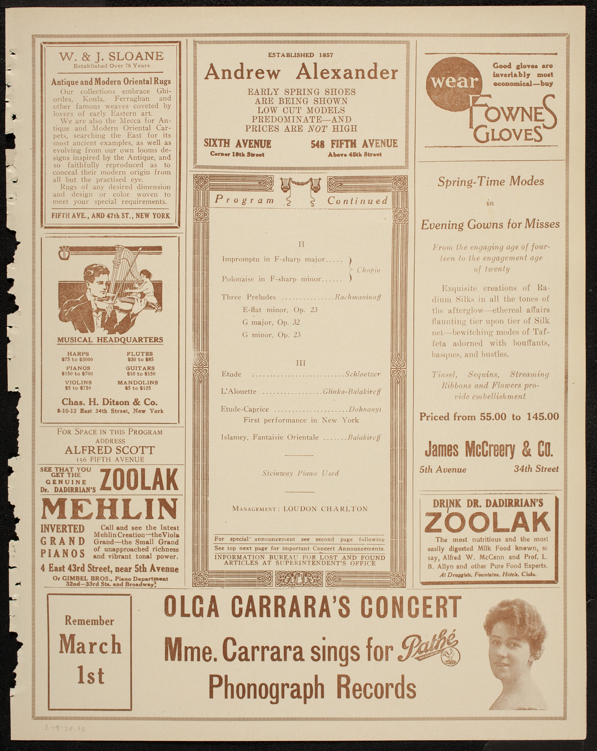 Josef Lhévinne, Piano, February 18, 1920, program page 7
