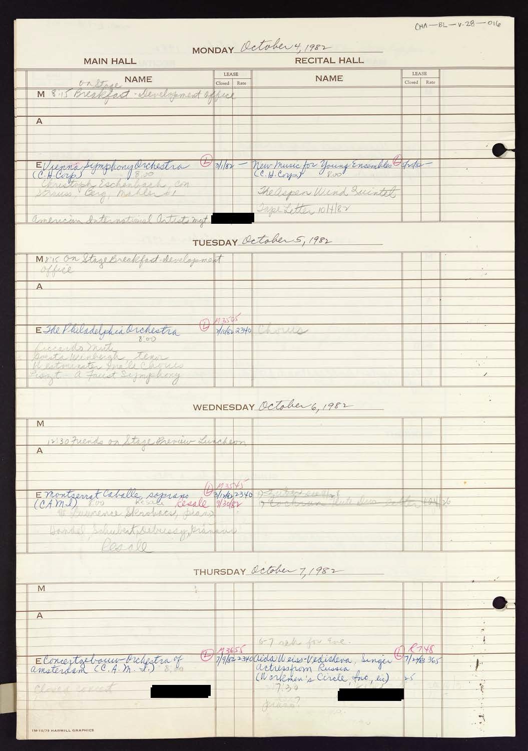 Carnegie Hall Booking Ledger, volume 28, page 16