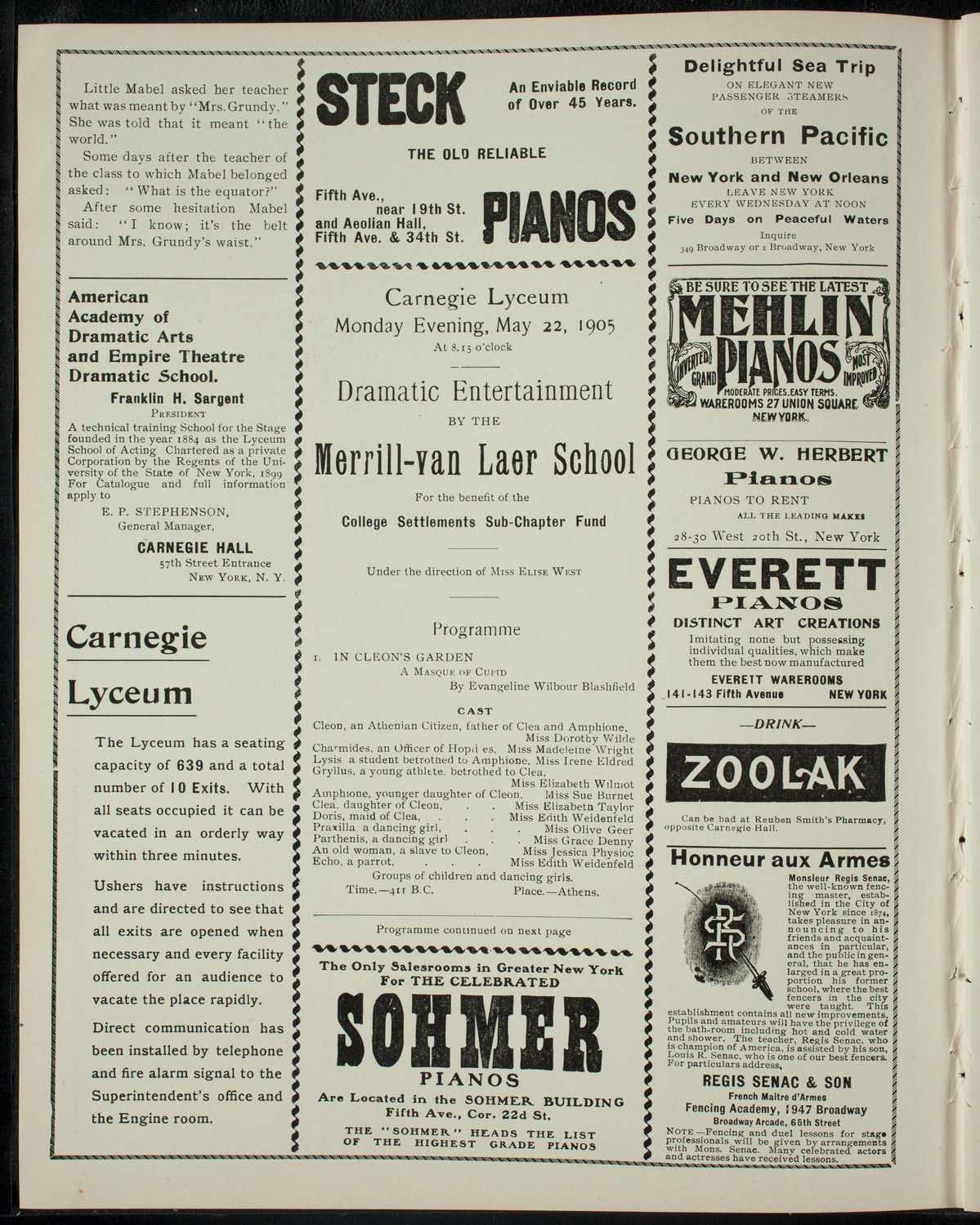 Merrill-Van Laer School Dramatic Entertainment, May 22, 1905, program page 2