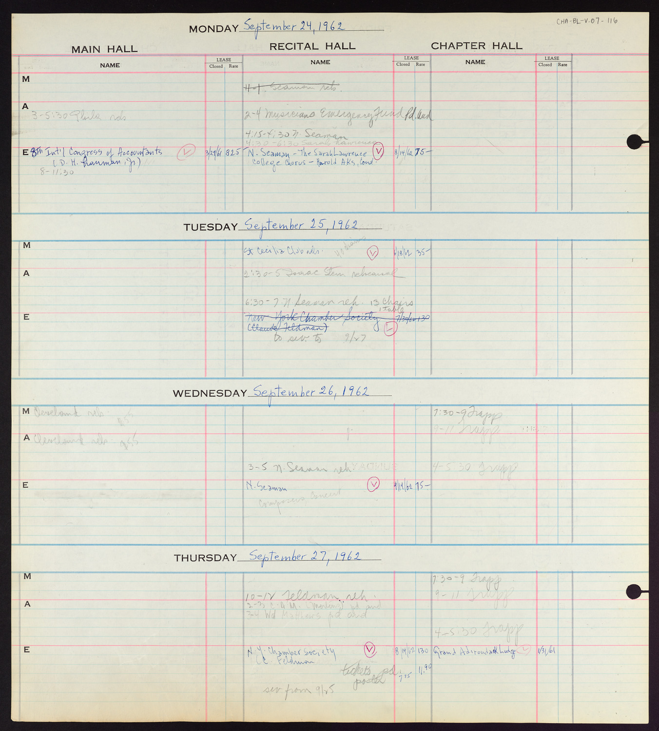 Carnegie Hall Booking Ledger, volume 7, page 116