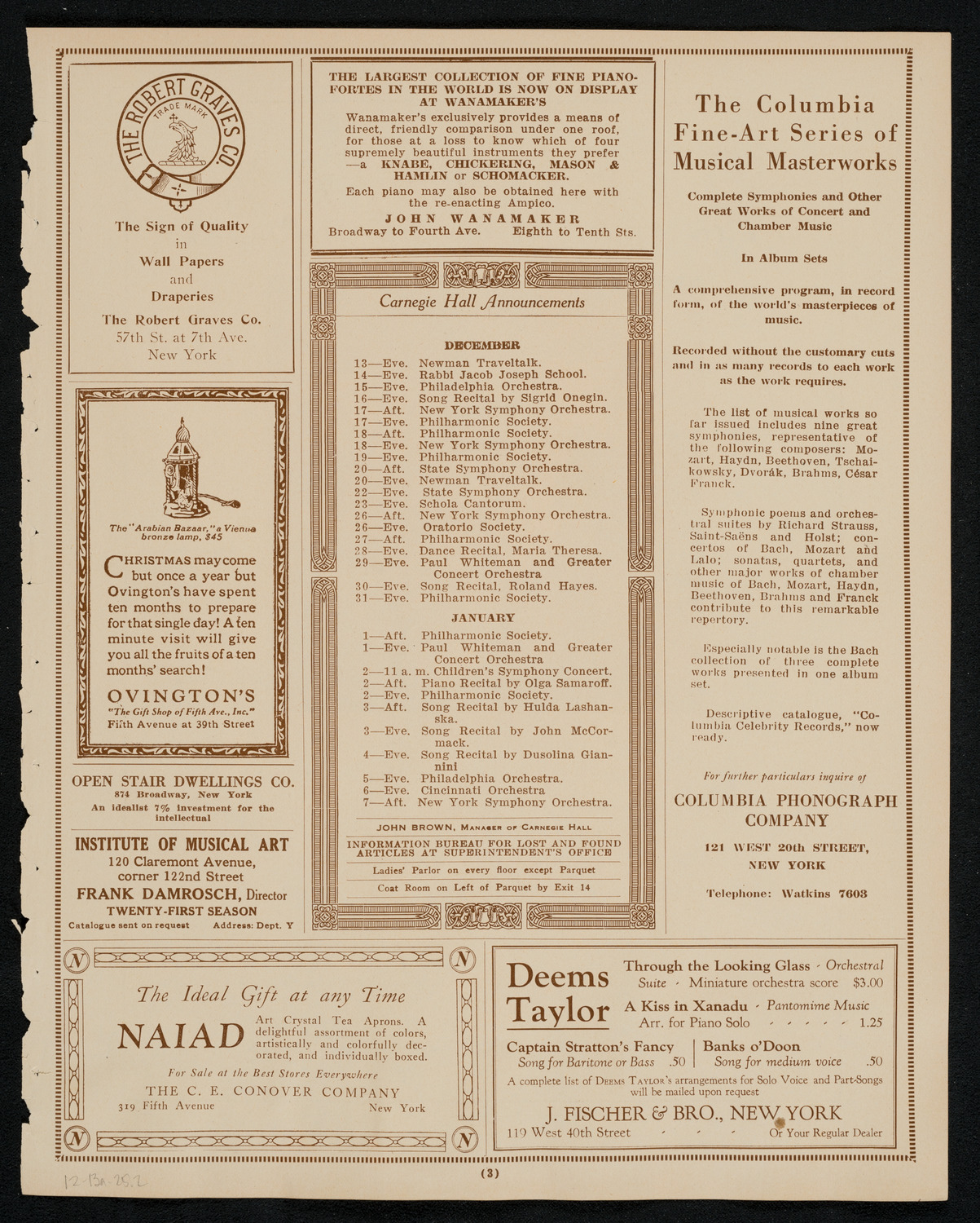 Cleveland Orchestra, December 13, 1925, program page 3