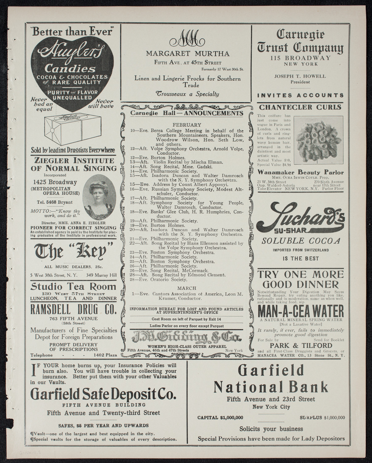 New York Philharmonic, February 10, 1911, program page 3