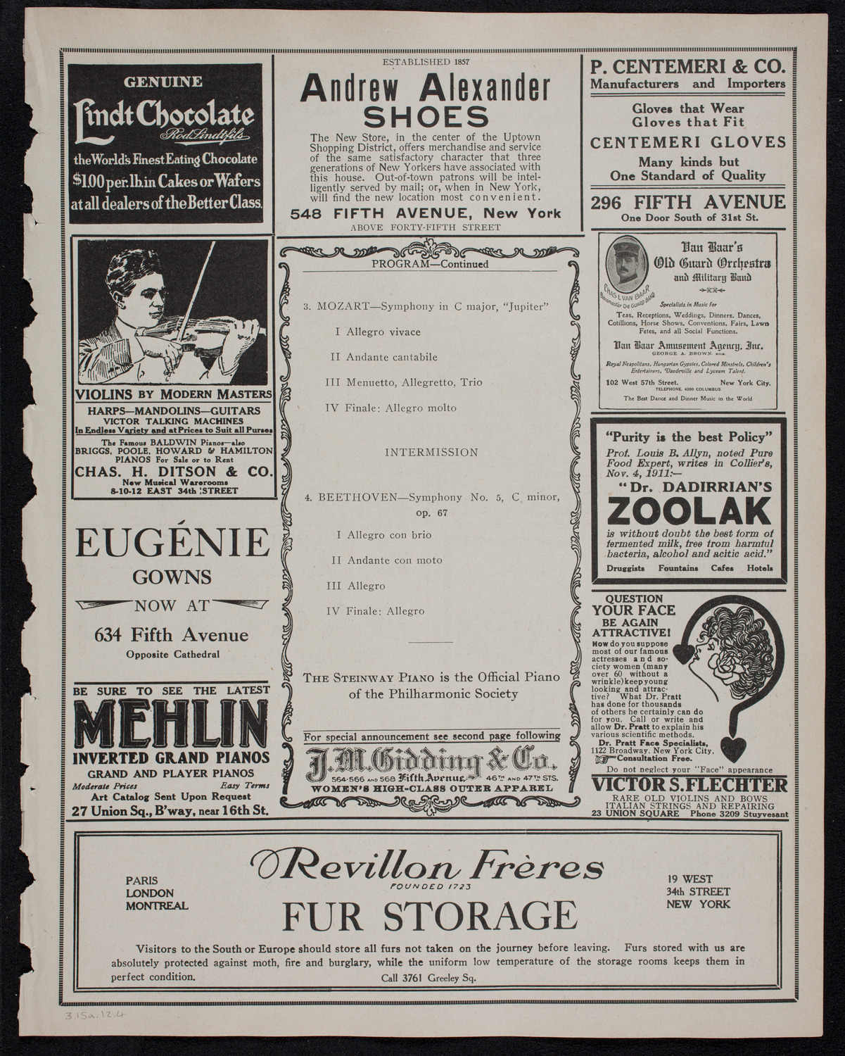 New York Philharmonic, March 15, 1912, program page 7