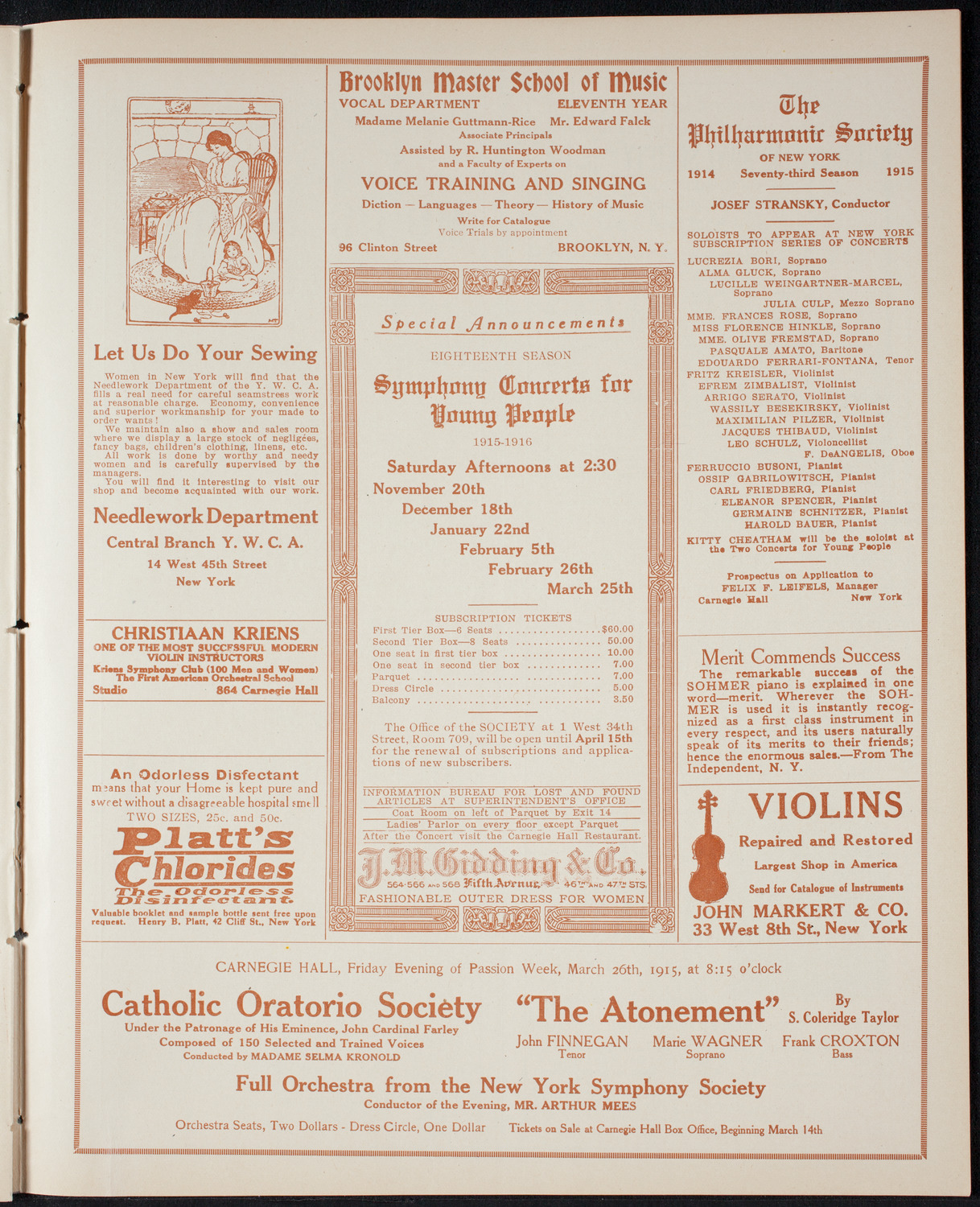 Boston Symphony Orchestra, March 18, 1915, program page 9