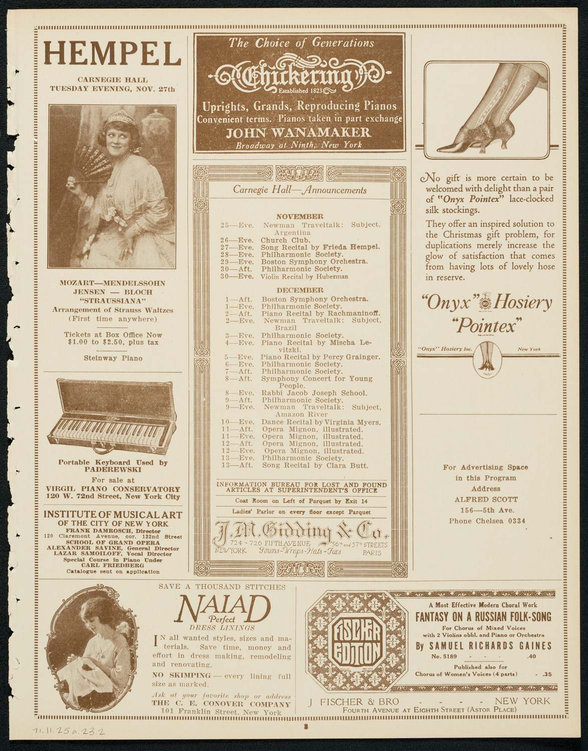 New York Philharmonic, November 25, 1923, program page 3