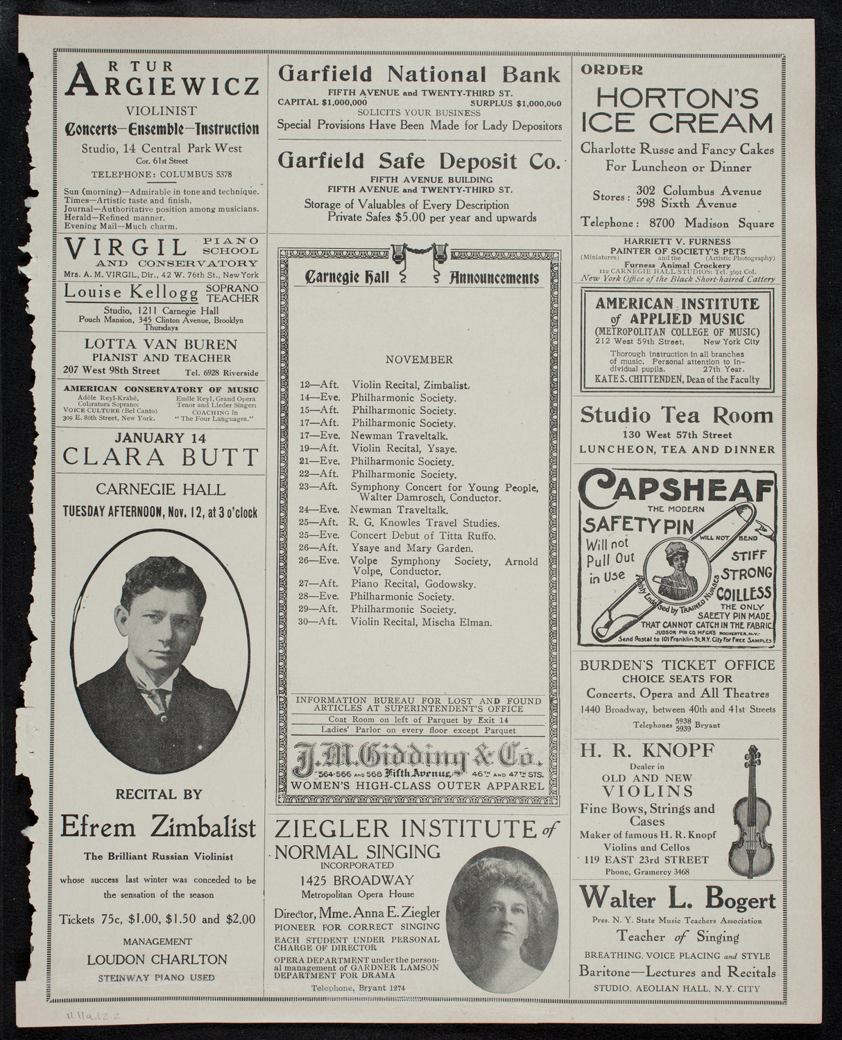 Elmendorf Lecture: Yellowstone Park, November 11, 1912, program page 3