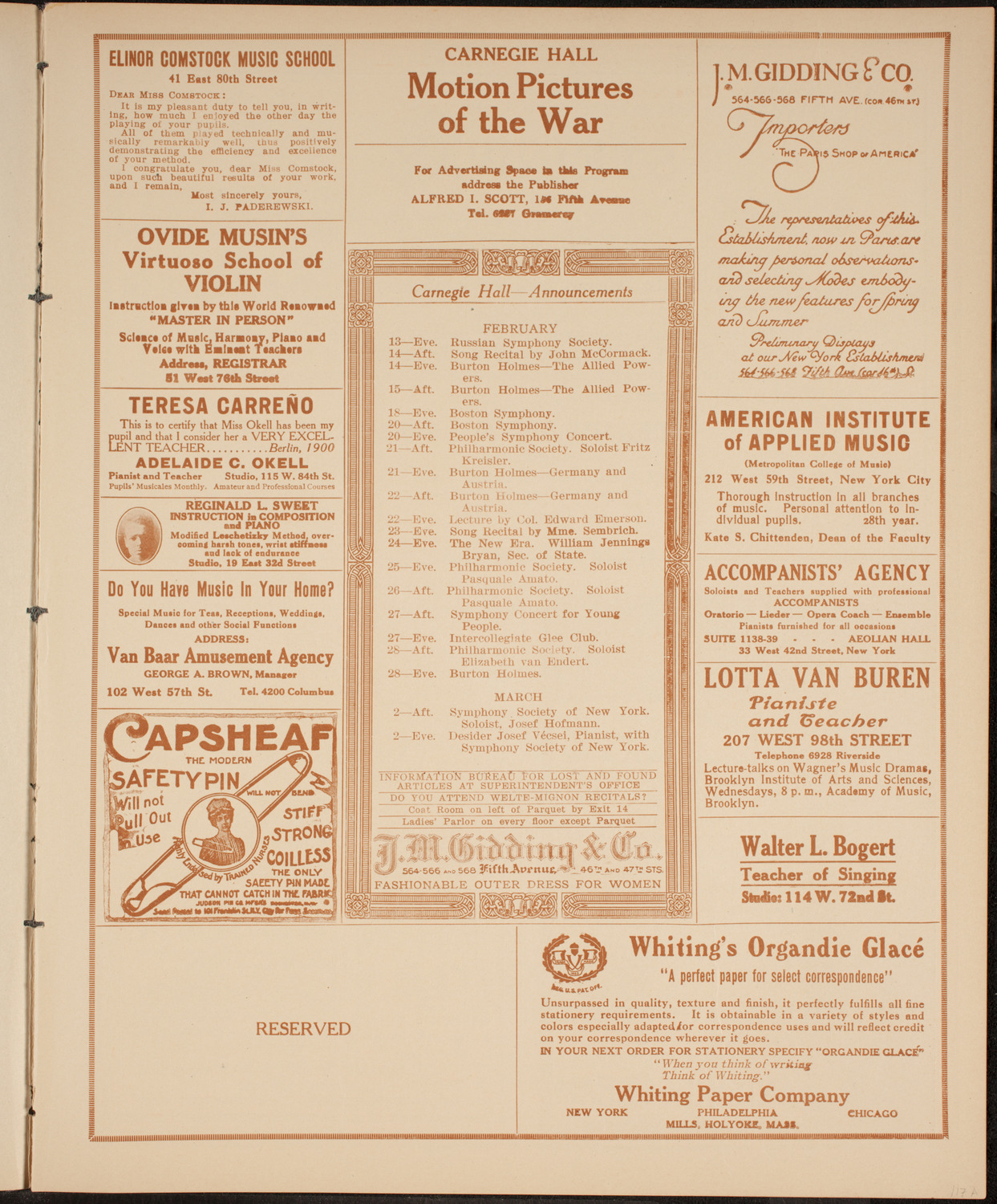 Elena Gerhardt, Soprano, February 13, 1915, program page 3