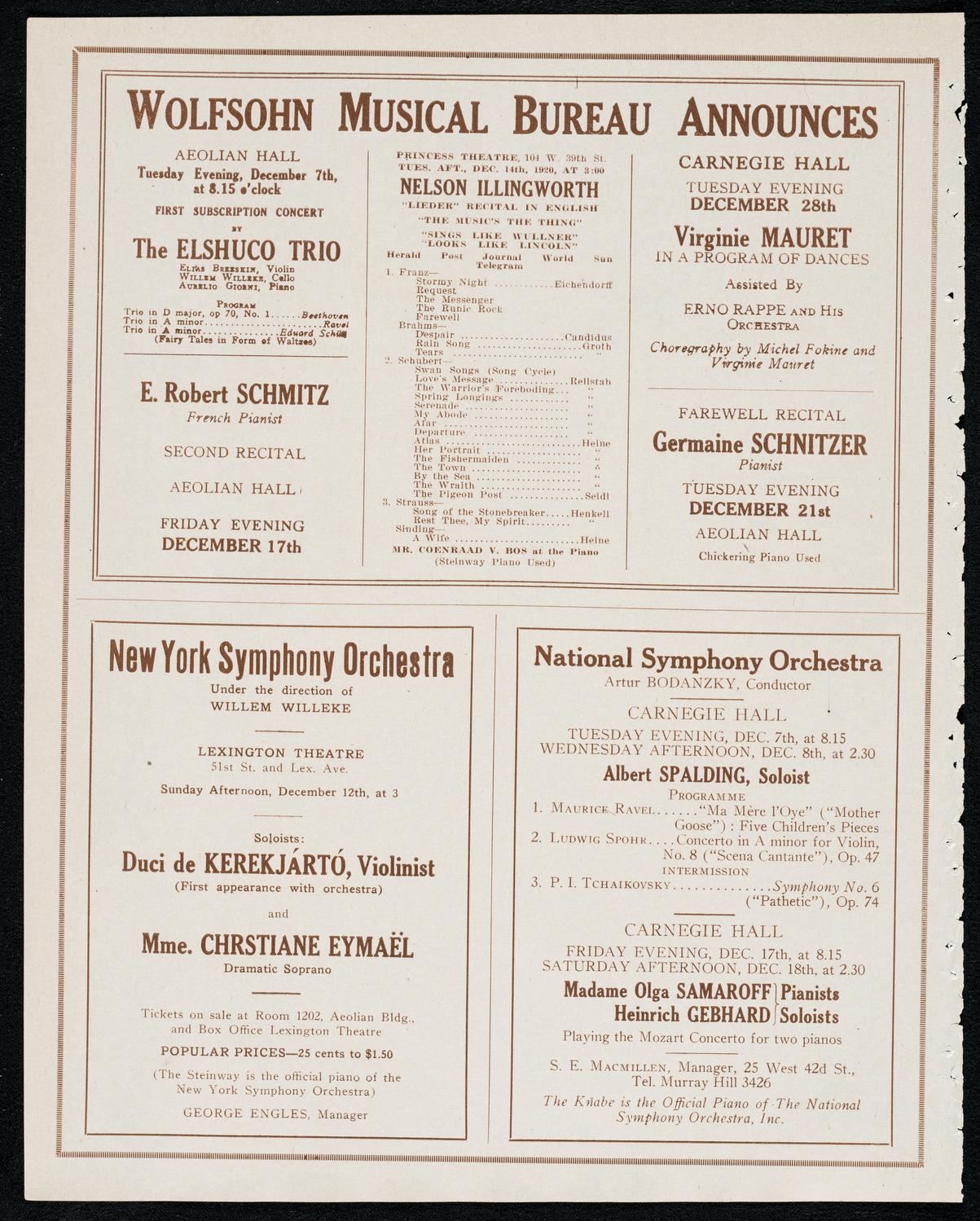 New York Philharmonic, December 3, 1920, program page 8