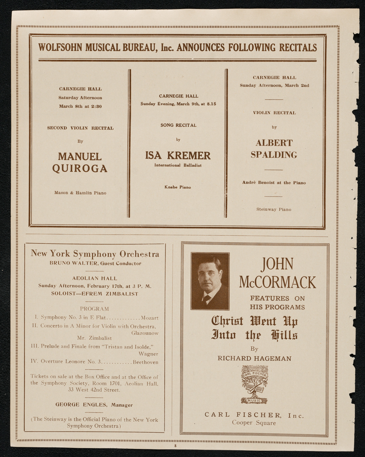 New York Philharmonic, February 15, 1924, program page 8
