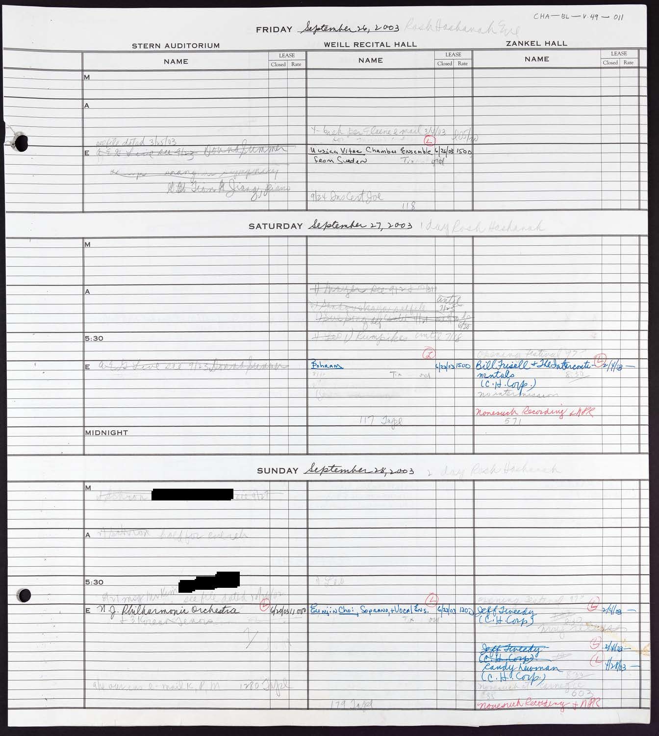 Carnegie Hall Booking Ledger, volume 49, page 11