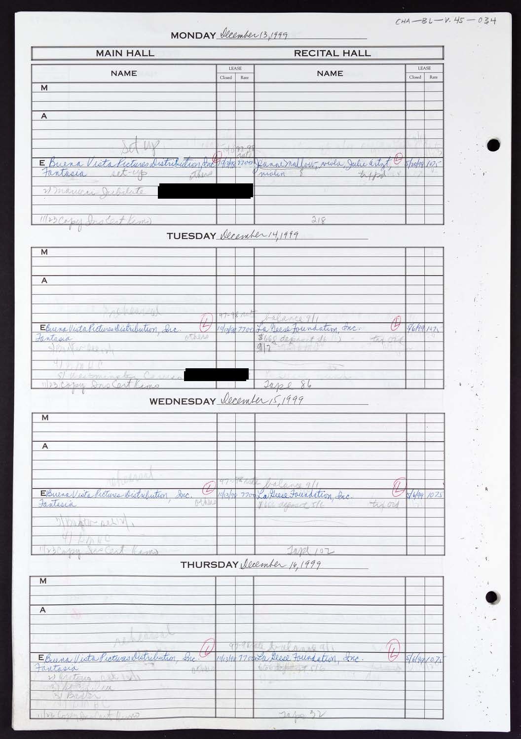 Carnegie Hall Booking Ledger, volume 45, page 34