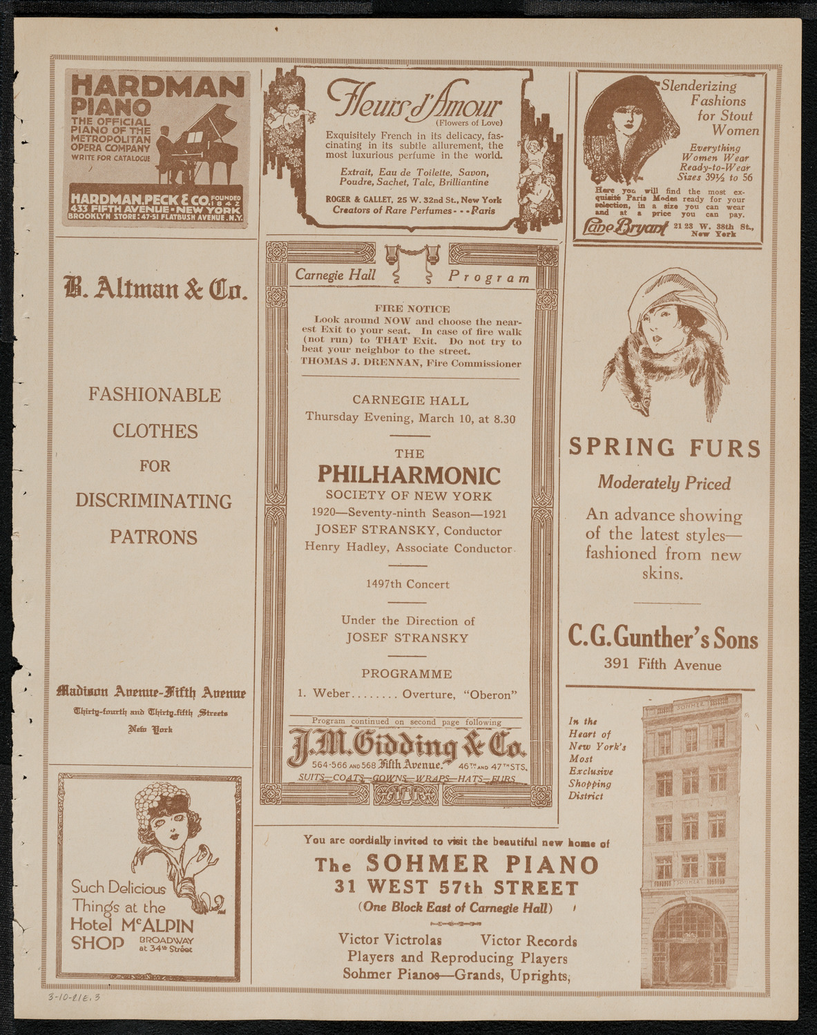 New York Philharmonic, March 10, 1921, program page 5
