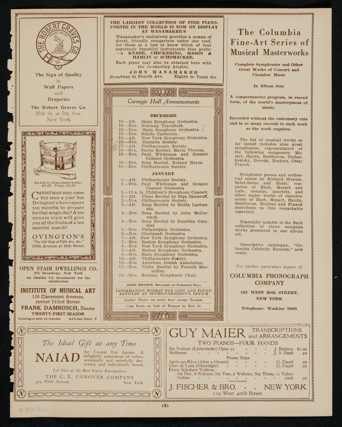 New York Philharmonic, December 19, 1925, program page 3