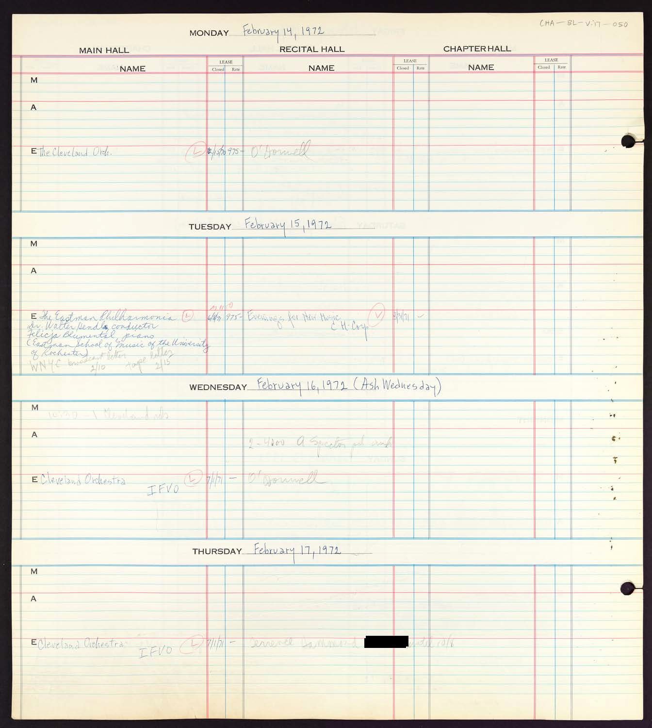 Carnegie Hall Booking Ledger, volume 17, page 50