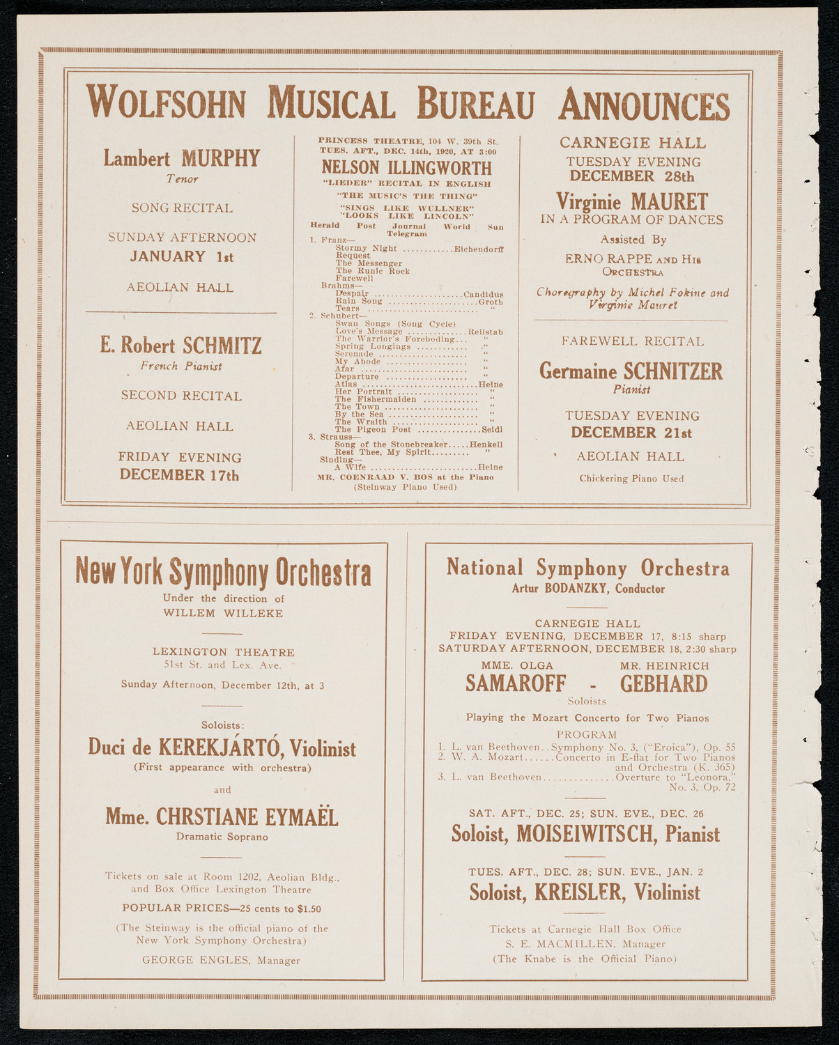 New York Symphony Orchestra, December 9, 1920, program page 8