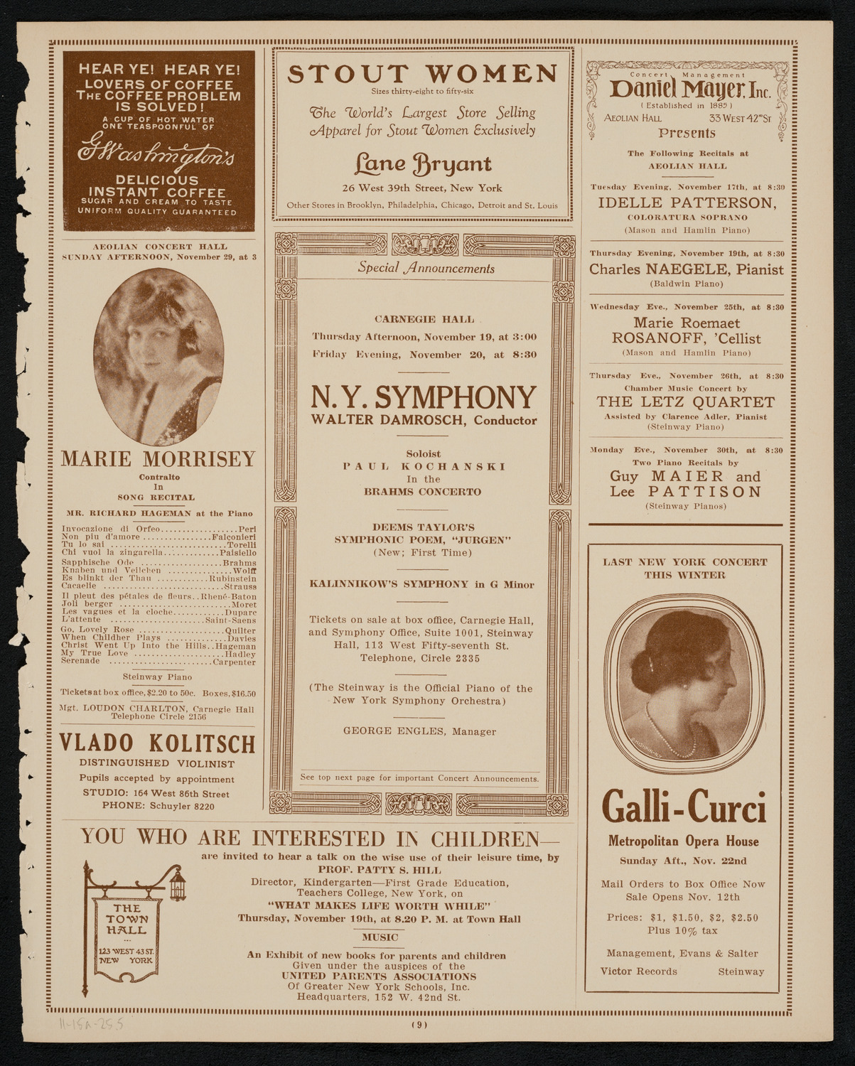 New York Philharmonic, November 15, 1925, program page 9