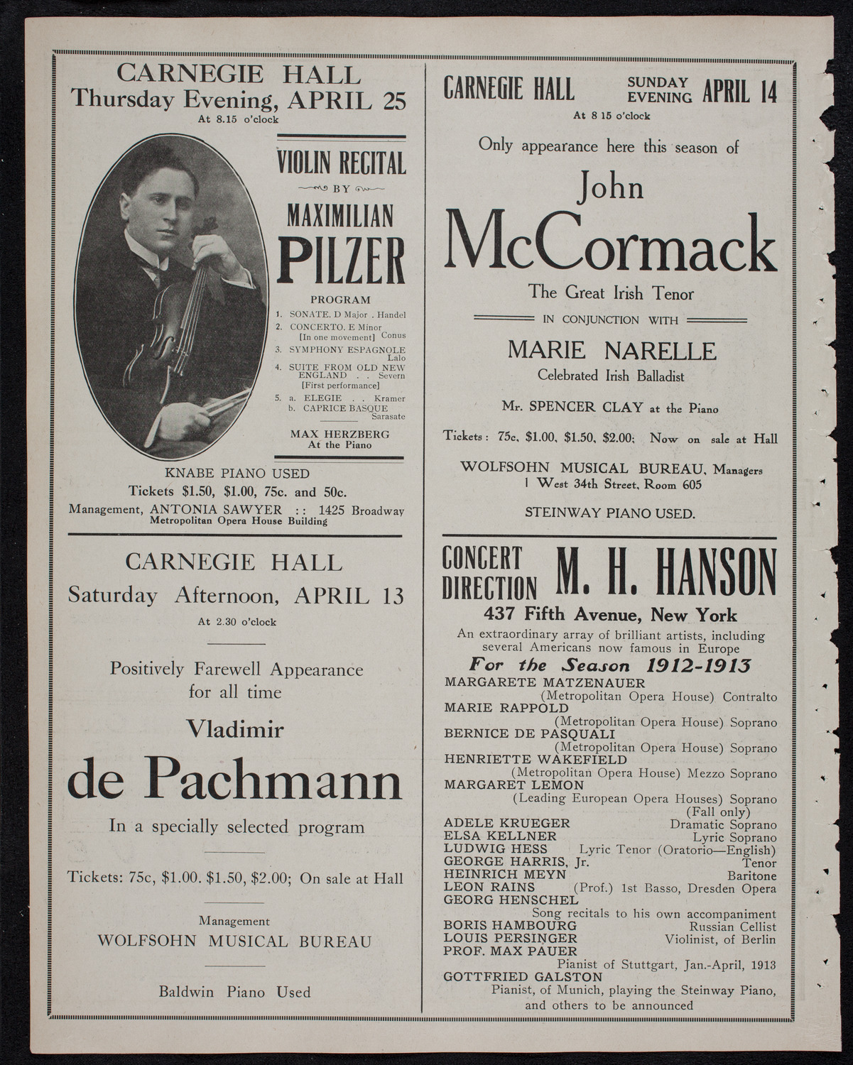 London Symphony Orchestra, April 8, 1912, program page 10