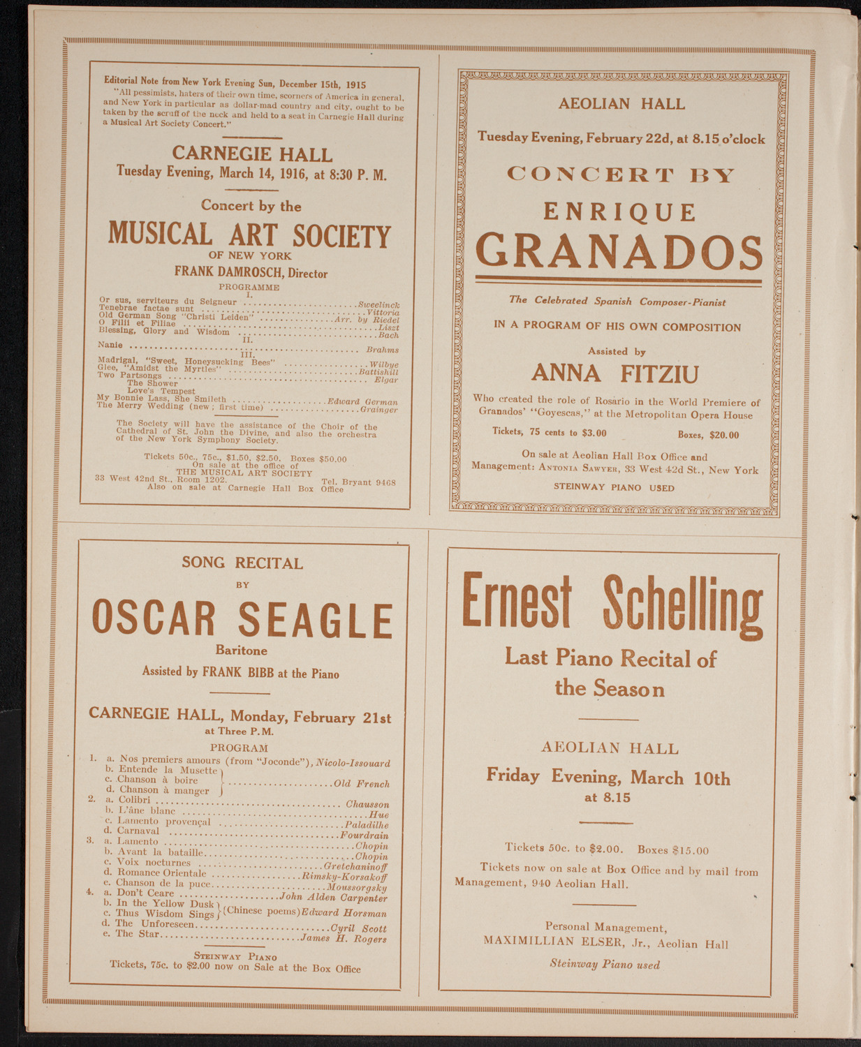 New York Philharmonic, February 20, 1916, program page 10