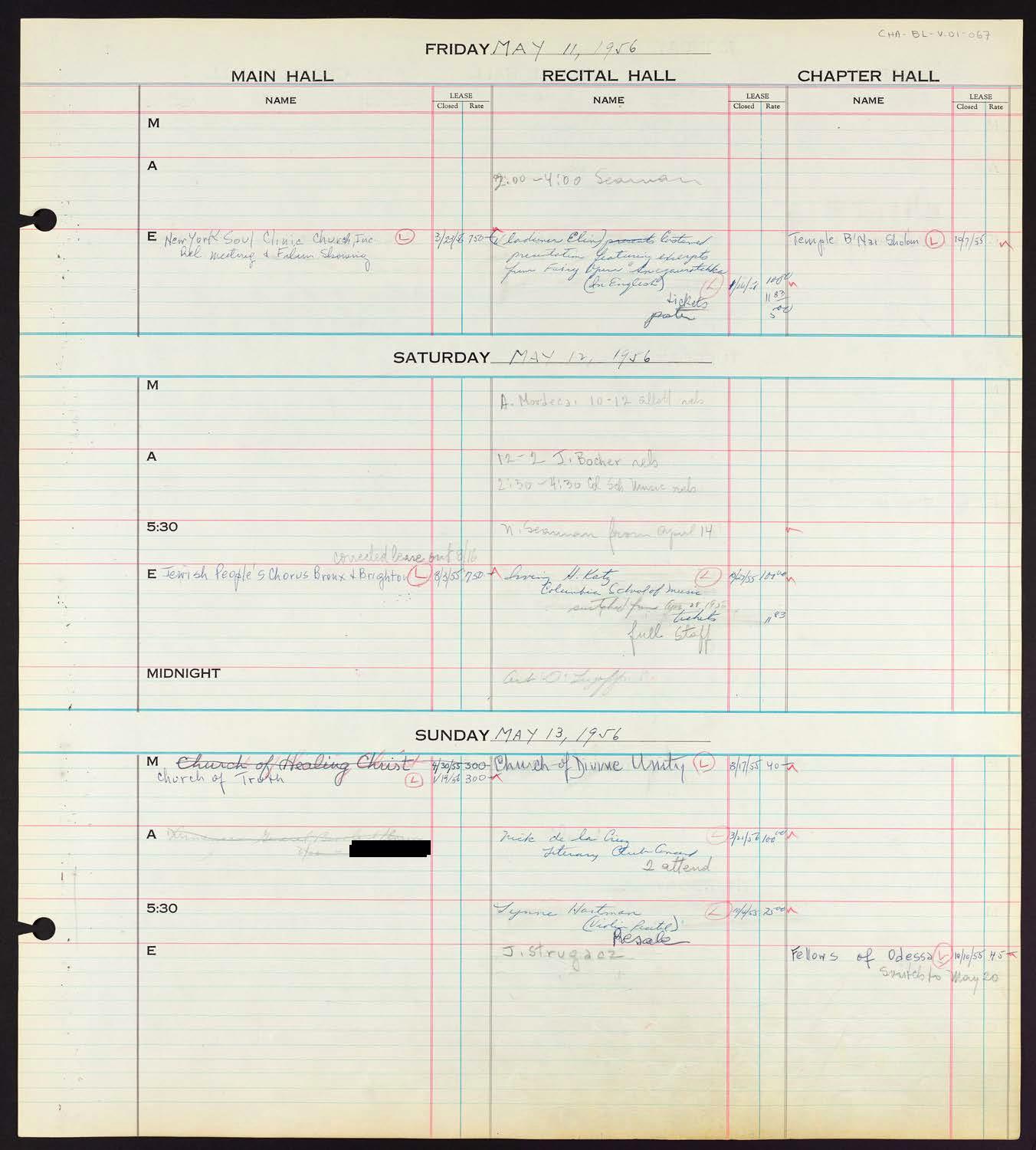 Carnegie Hall Booking Ledger, volume 1, page 67