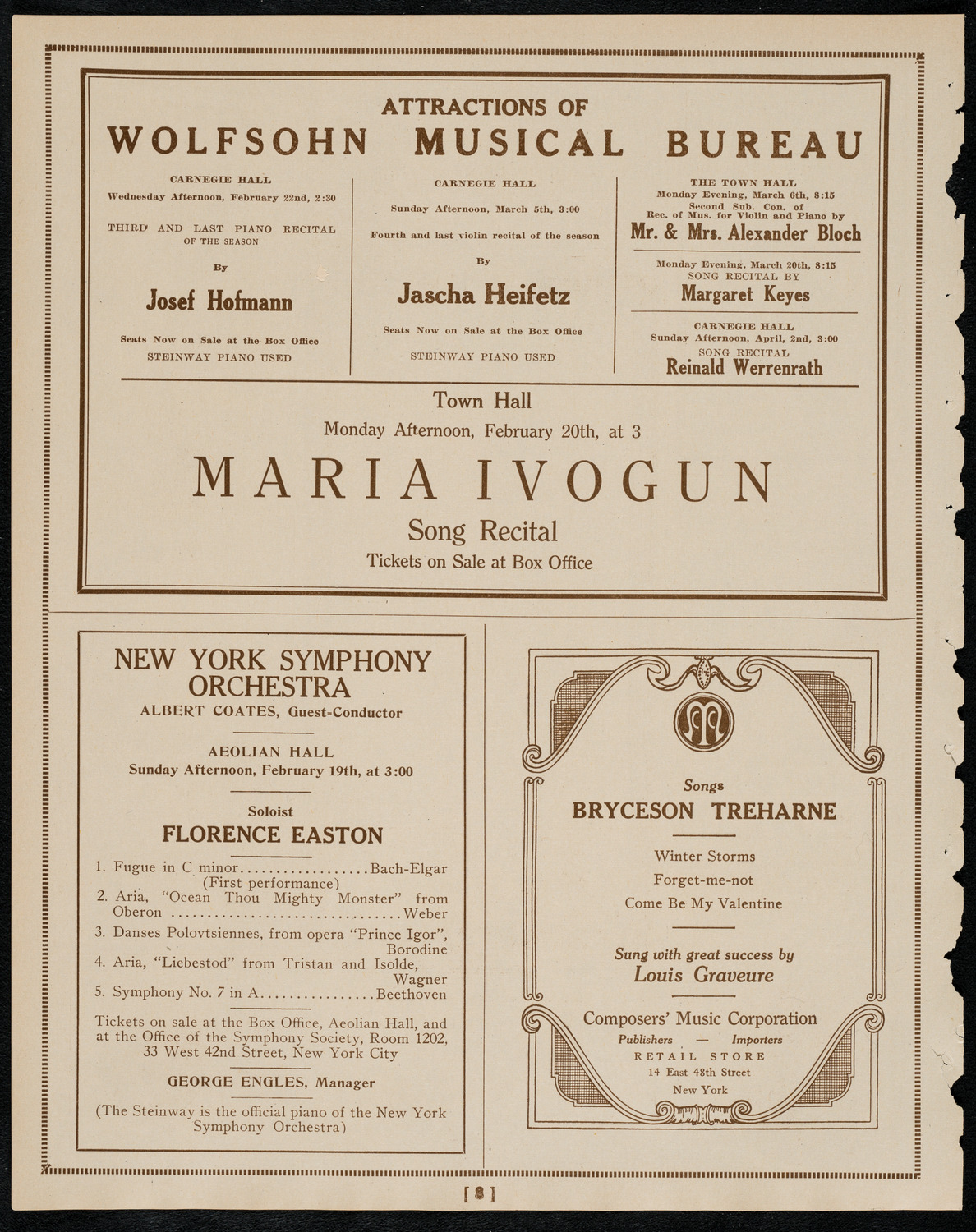 New York Symphony Orchestra, February 16, 1922, program page 8