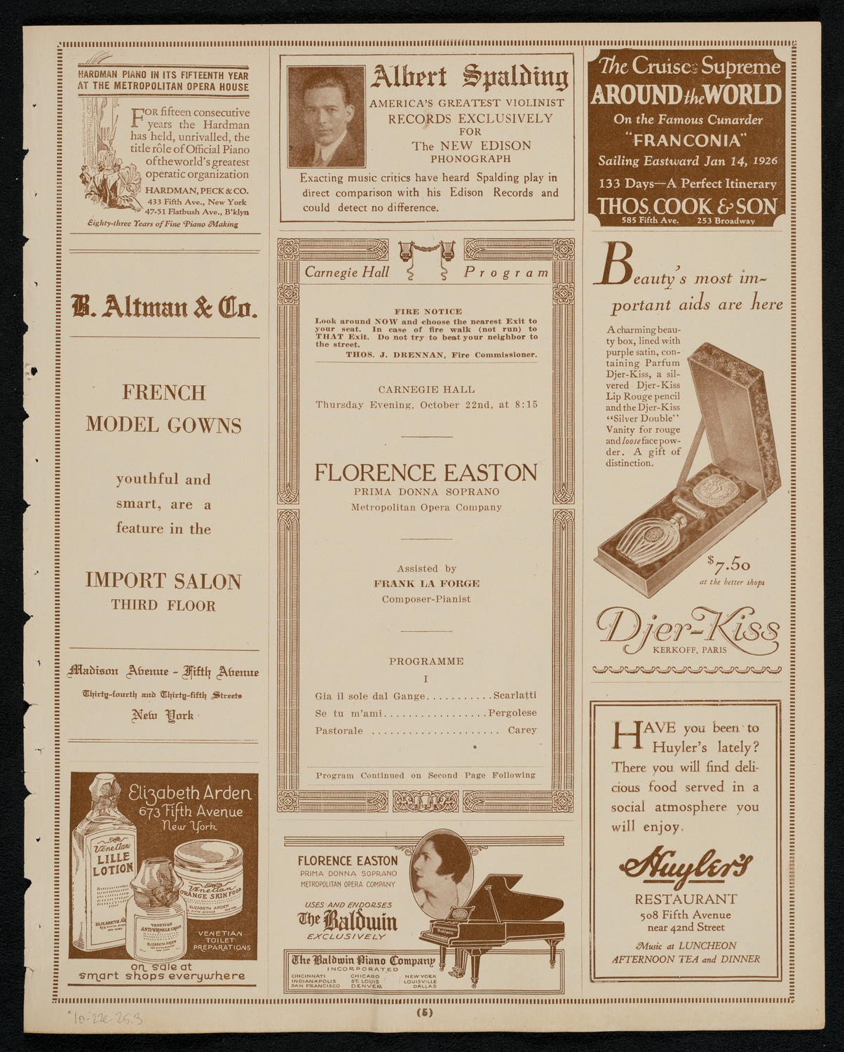 Florence Easton, Soprano, October 22, 1925, program page 5