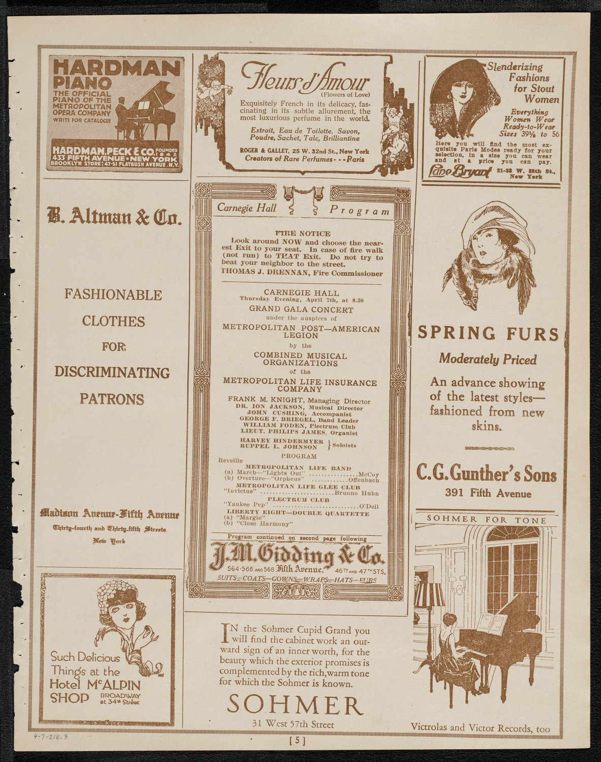 Metropolitan Post - American Legion Concert by Metropolitan Life Insurance Company Combined Musical Organizations, April 7, 1921, program page 5