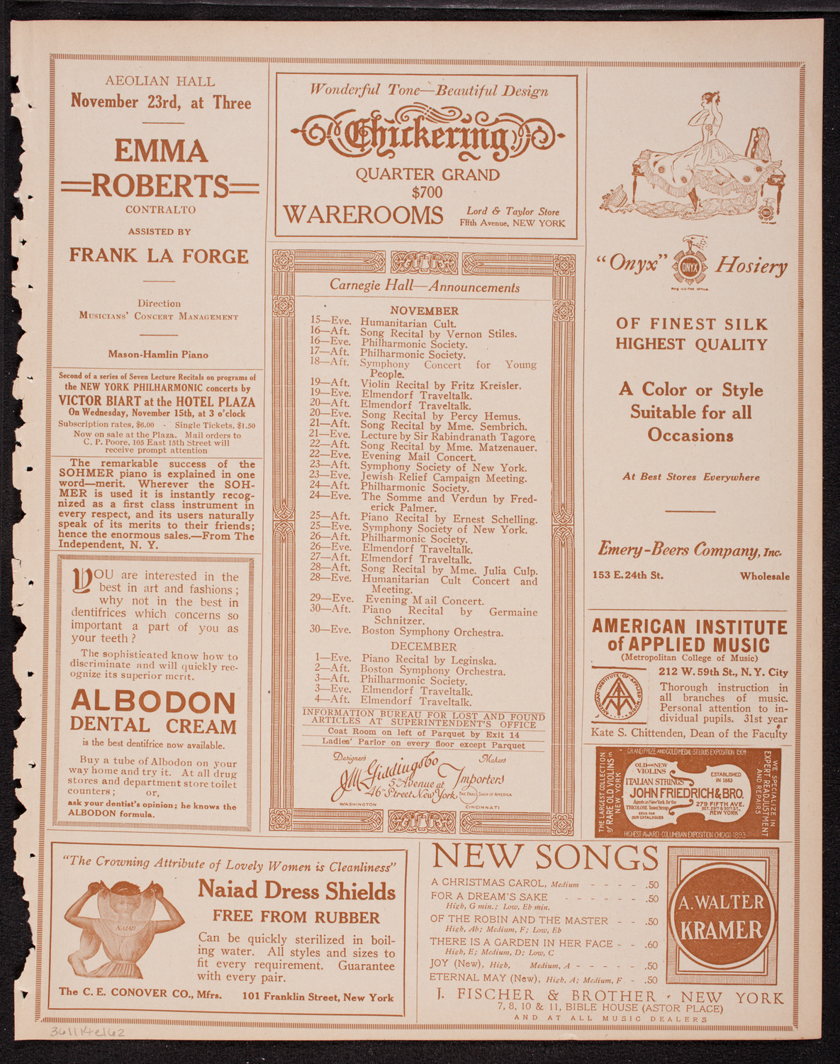 Frances Alda, Soprano, November 14, 1916, program page 3