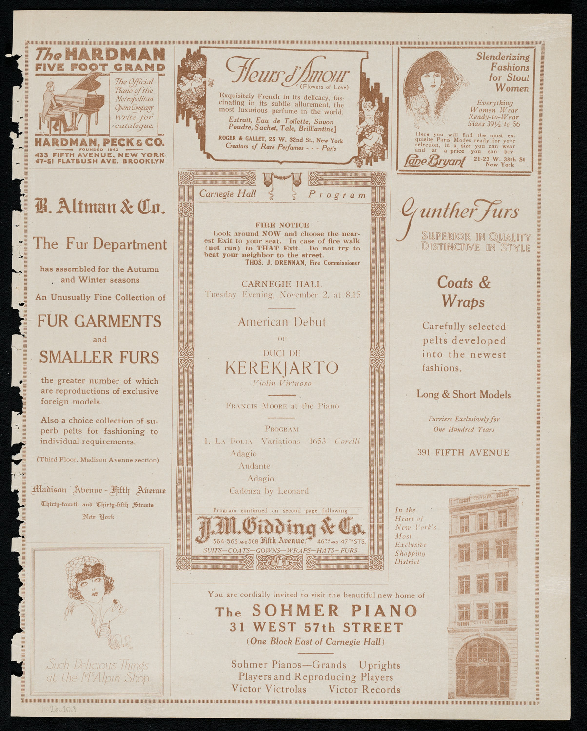 Duci de Kerekjarto, violin, November 2, 1920, program page 5