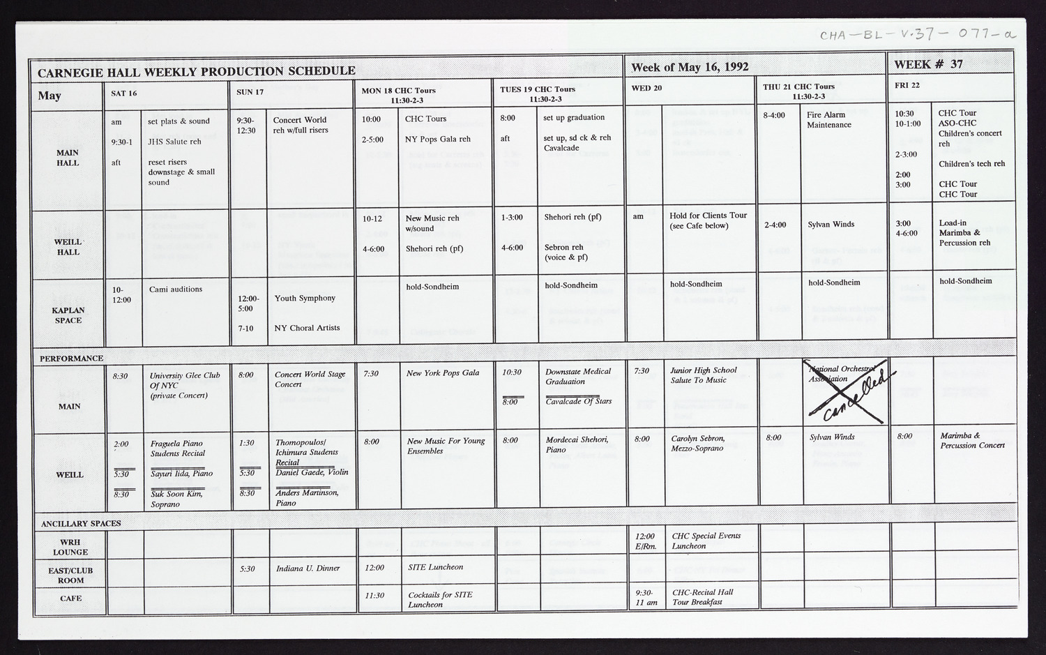 Carnegie Hall Booking Ledger, volume 37, page 77a