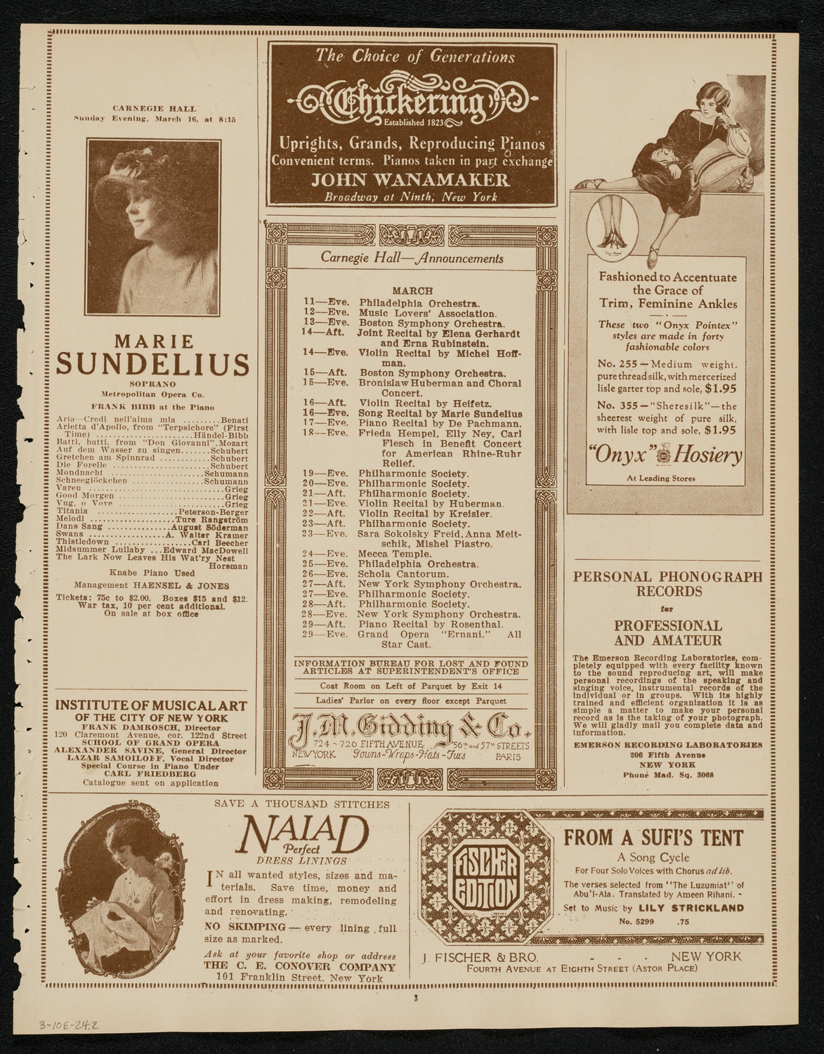 Joint Concert of American Glee Clubs, March 10, 1924, program page 3