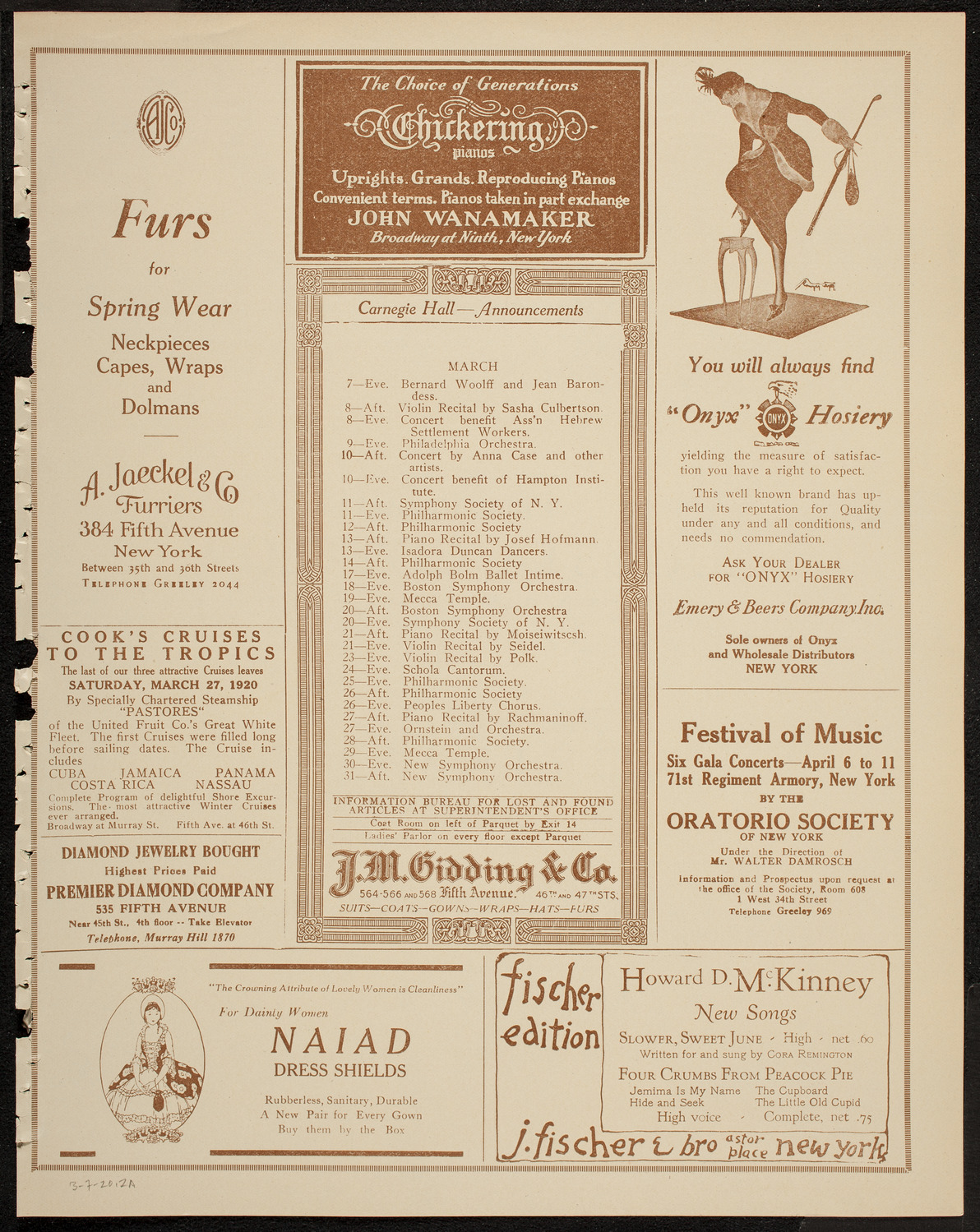 Reinald Werrenrath, Baritone, March 7, 1920, program page 3